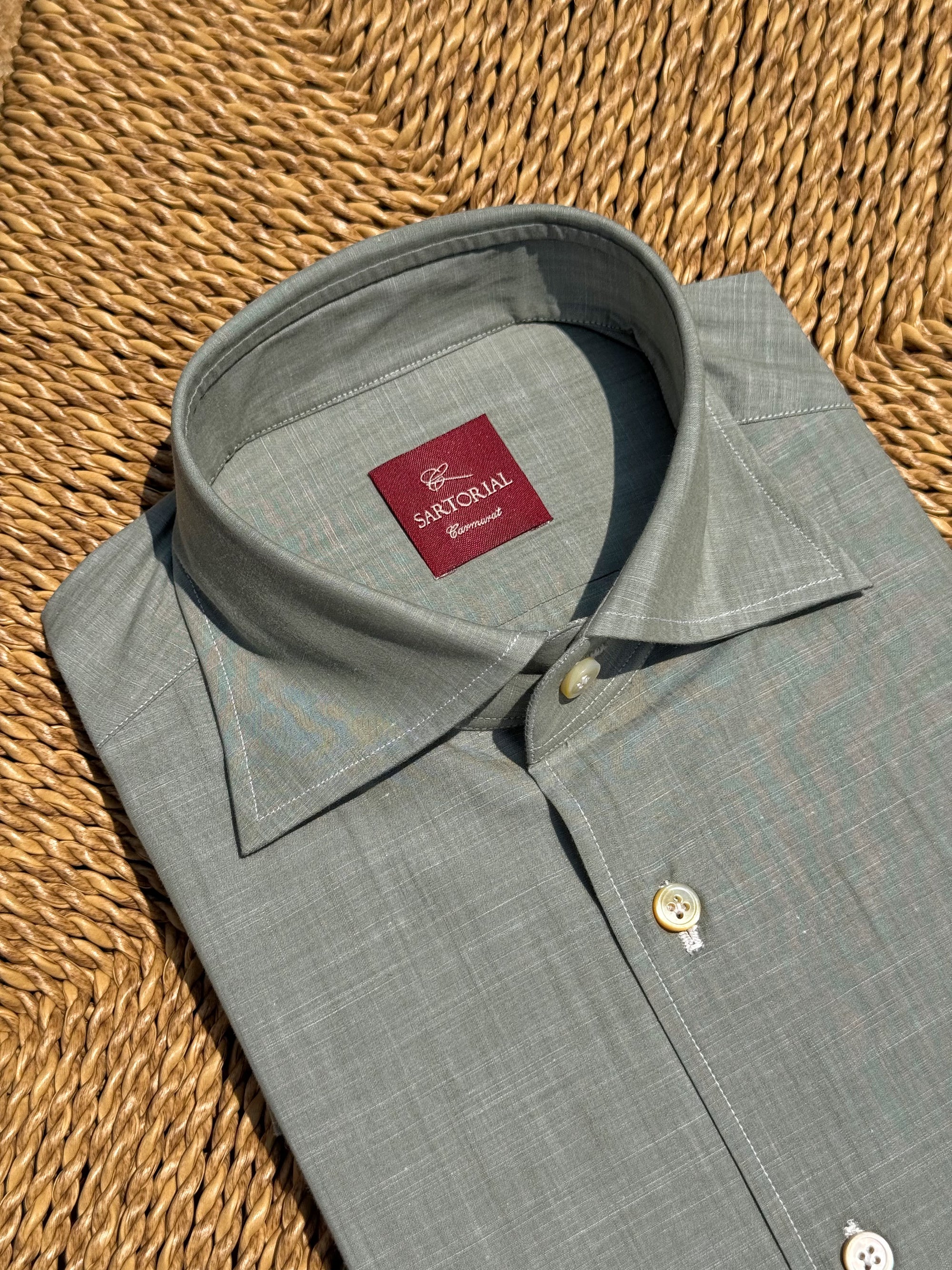 MTO Hand-stitched Ash Green Linen Shirt #46