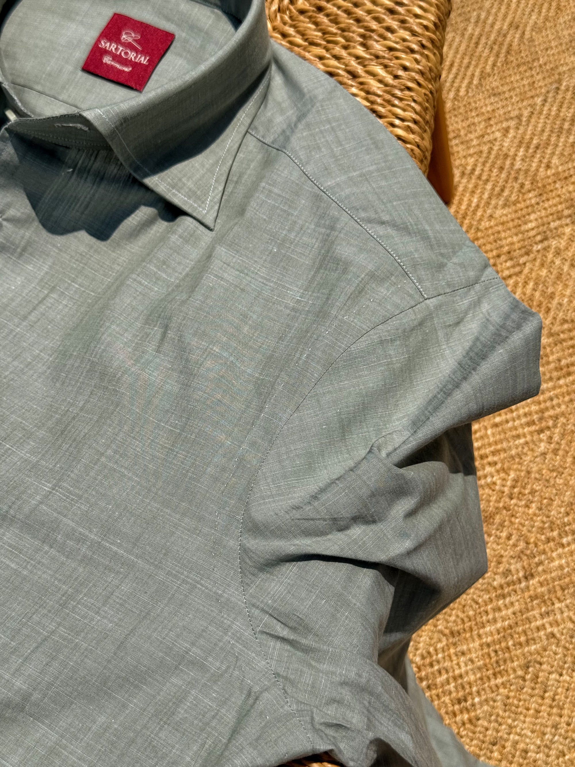 MTO Hand-stitched Ash Green Linen Shirt #46