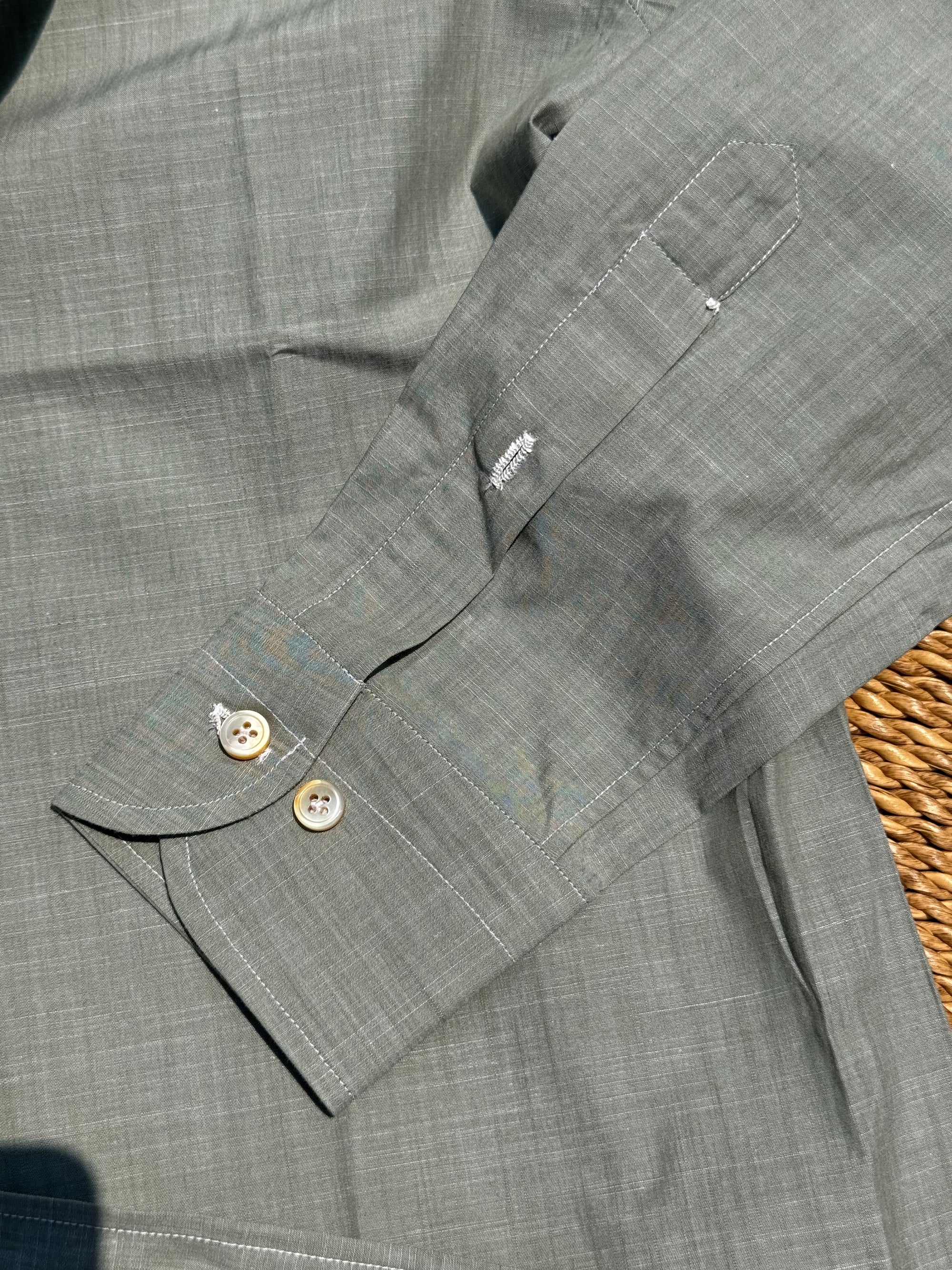 MTO Hand-stitched Ash Green Linen Shirt #46
