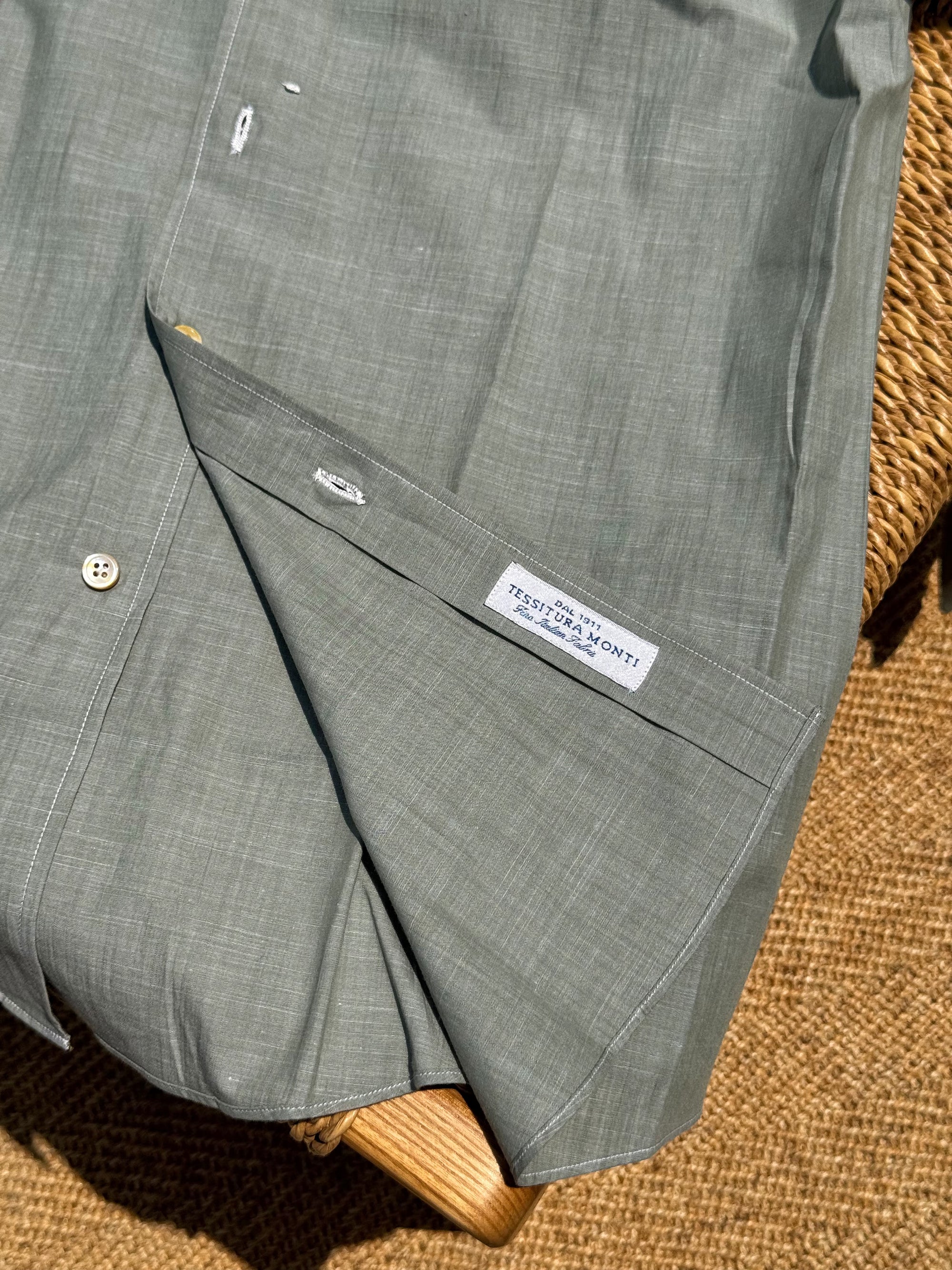 MTO Hand-stitched Ash Green Linen Shirt #46