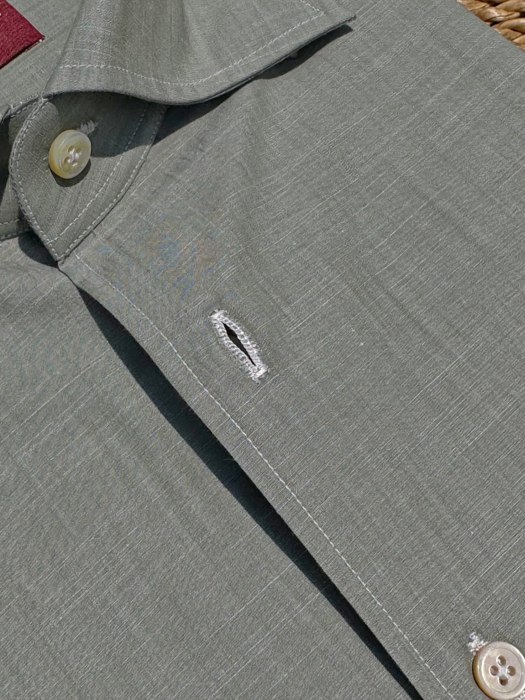 MTO Hand-stitched Ash Green Linen Shirt #46