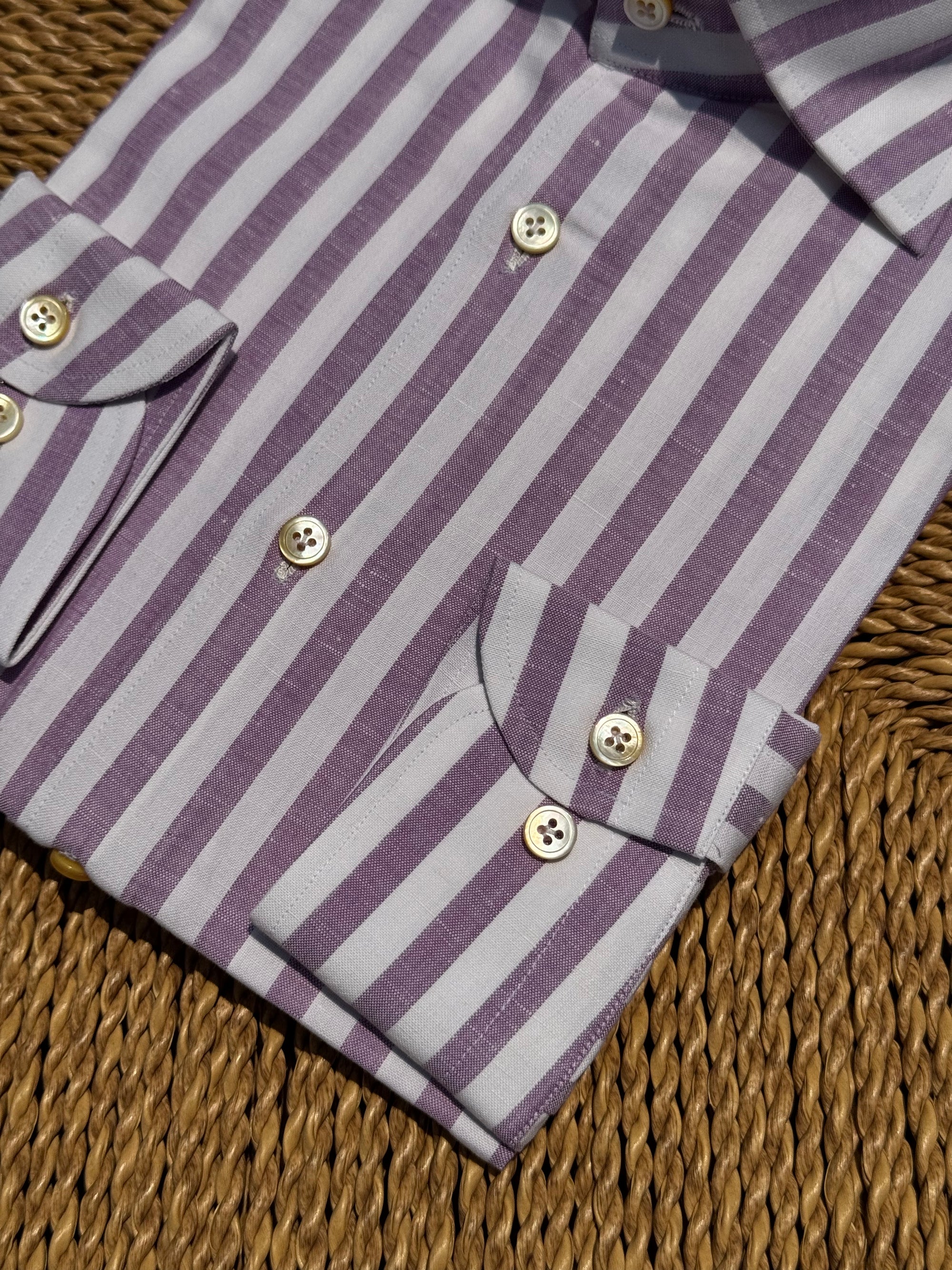MTO Hand-stitched Violet Stripe Cotton Linen Shirt #43