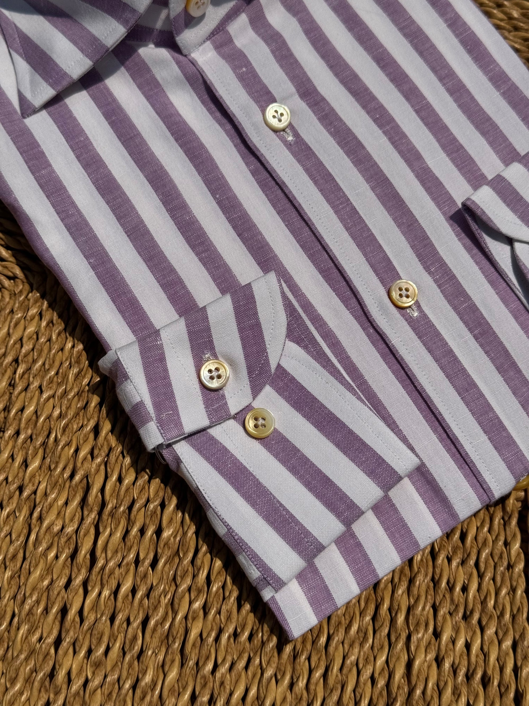 MTO Hand-stitched Violet Stripe Cotton Linen Shirt #43