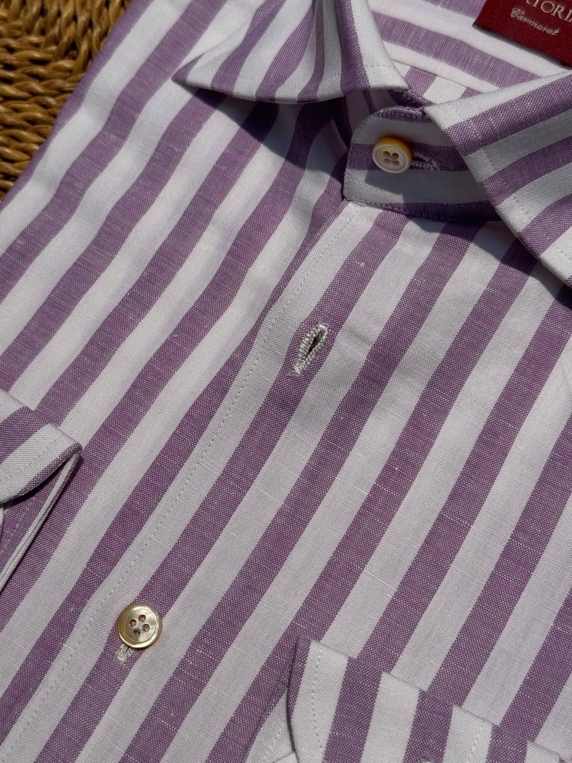 MTO Hand-stitched Violet Stripe Cotton Linen Shirt #43