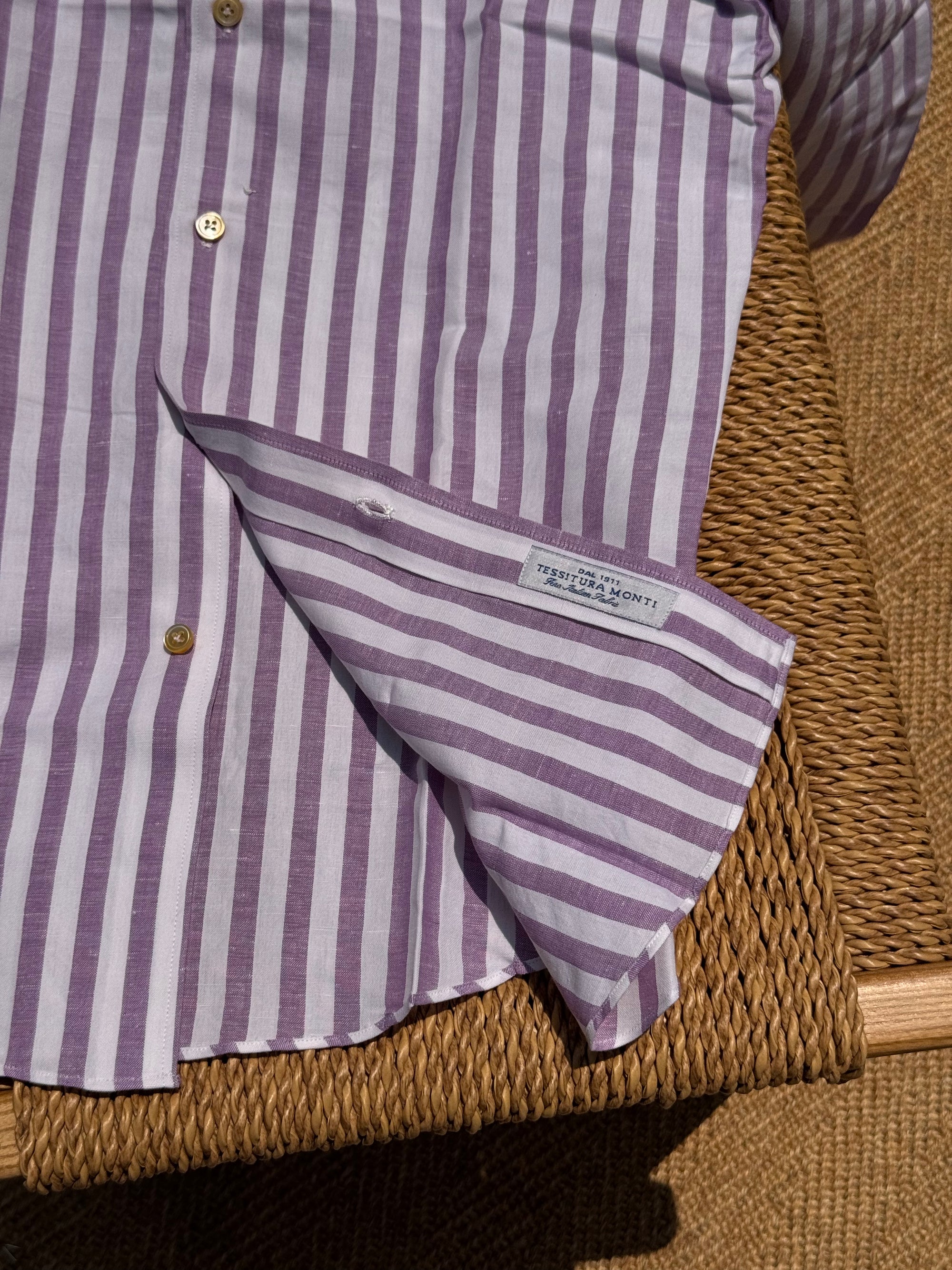 MTO Hand-stitched Violet Stripe Cotton Linen Shirt #43