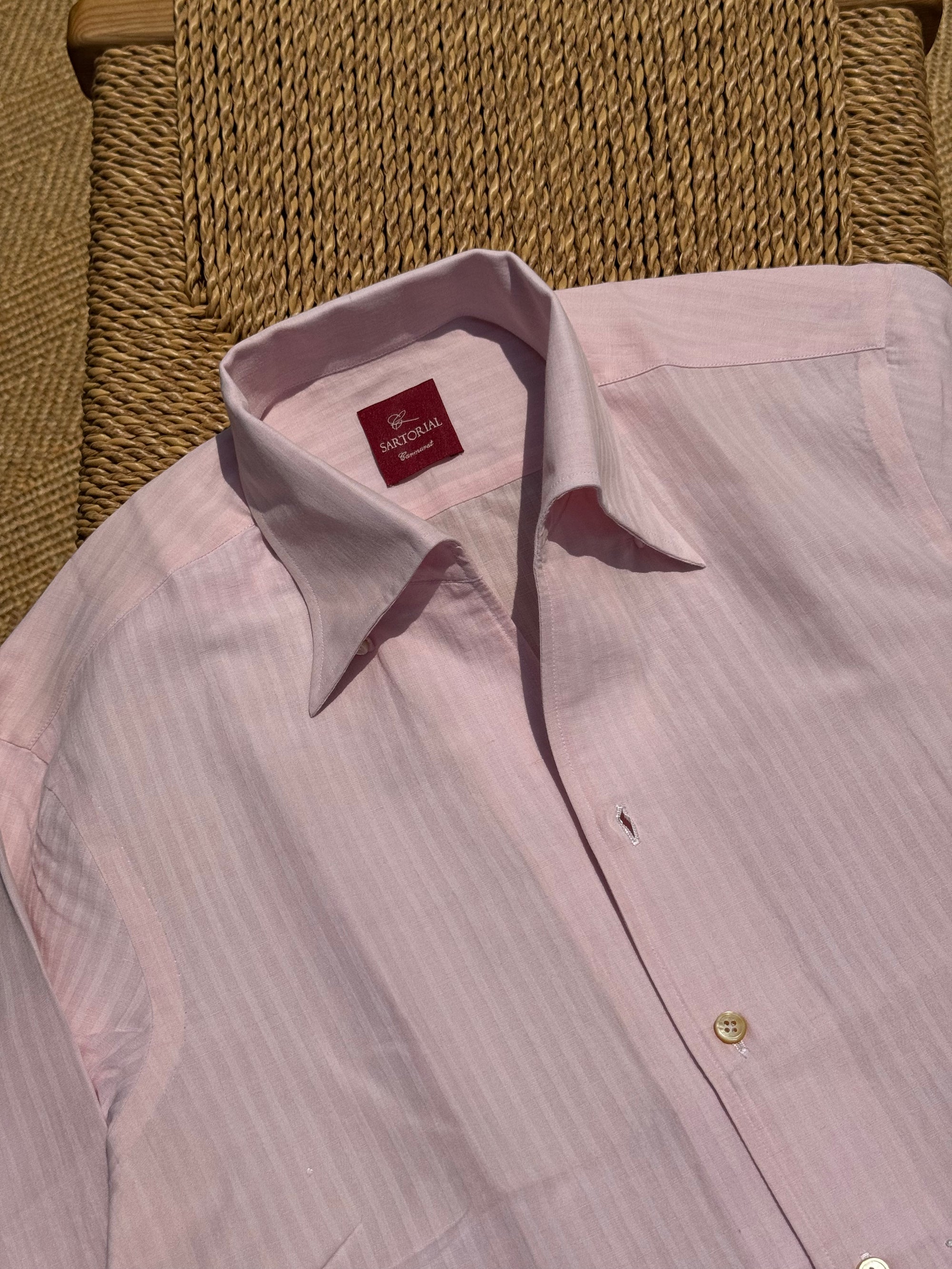 MTO Hand-stitched Pink Stripe Shirt #45