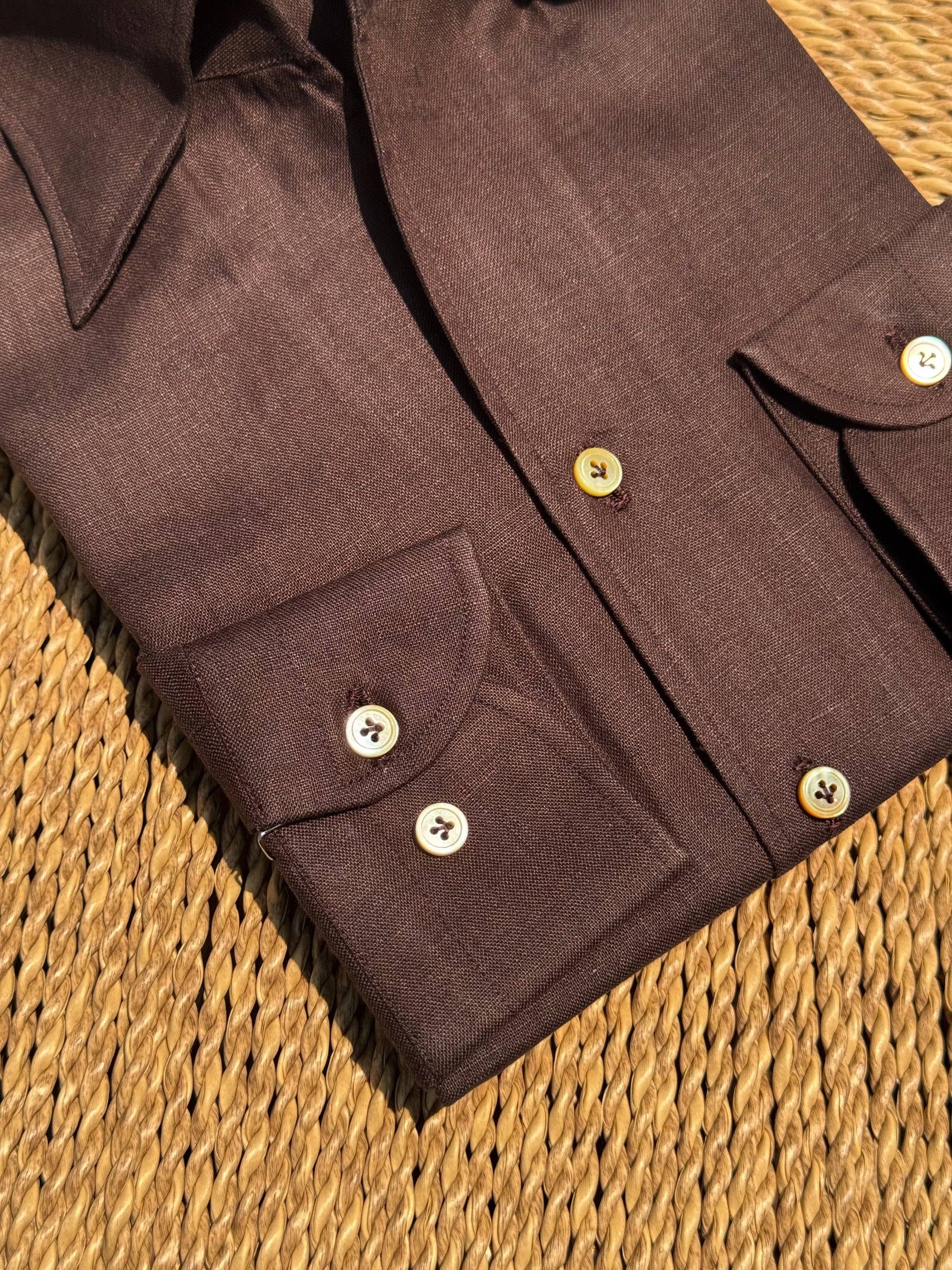 MTO Hand-stitched Tobacco Linen Shirt #44