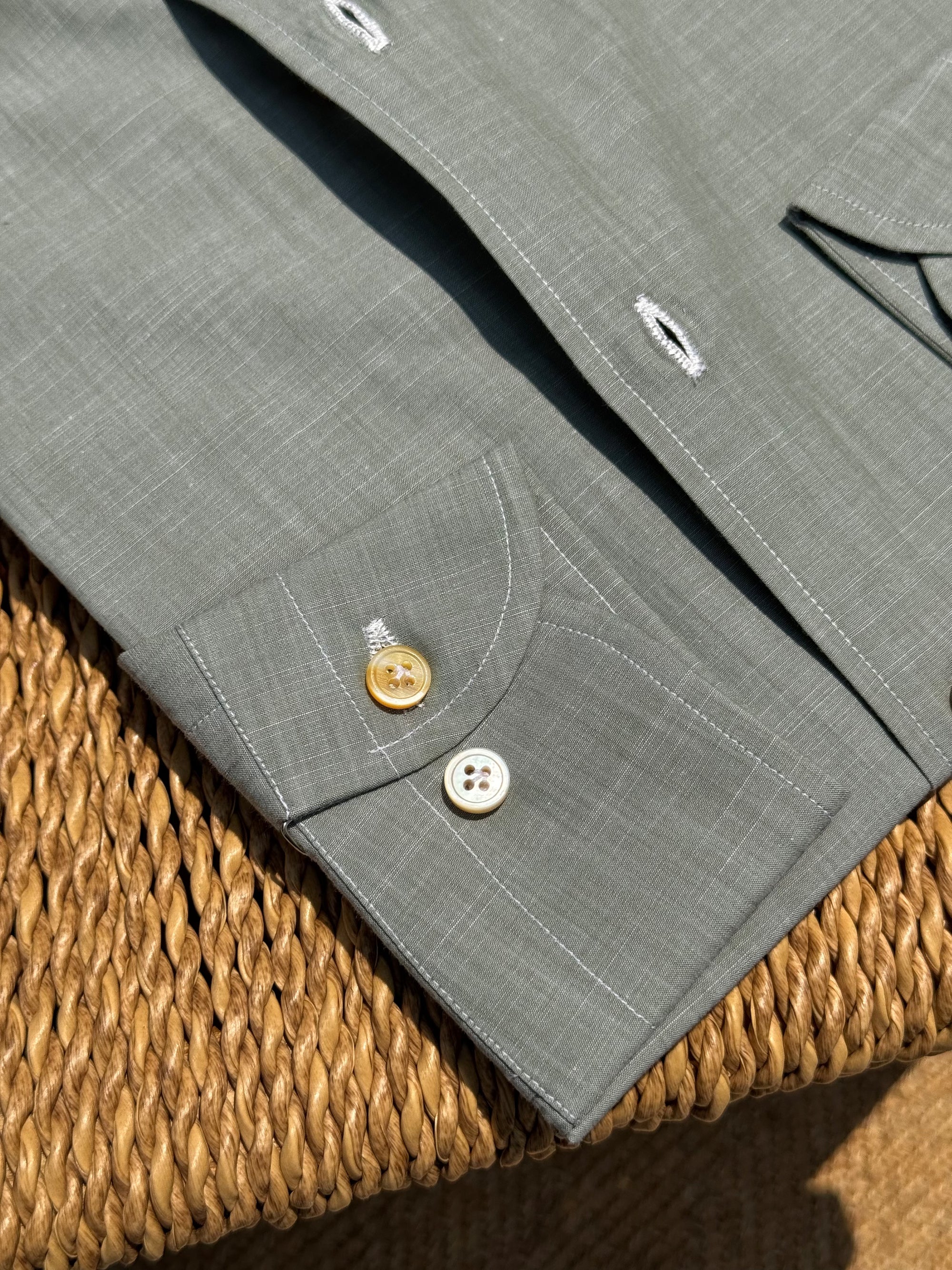 MTO Hand-stitched Ash Green Linen Shirt #46