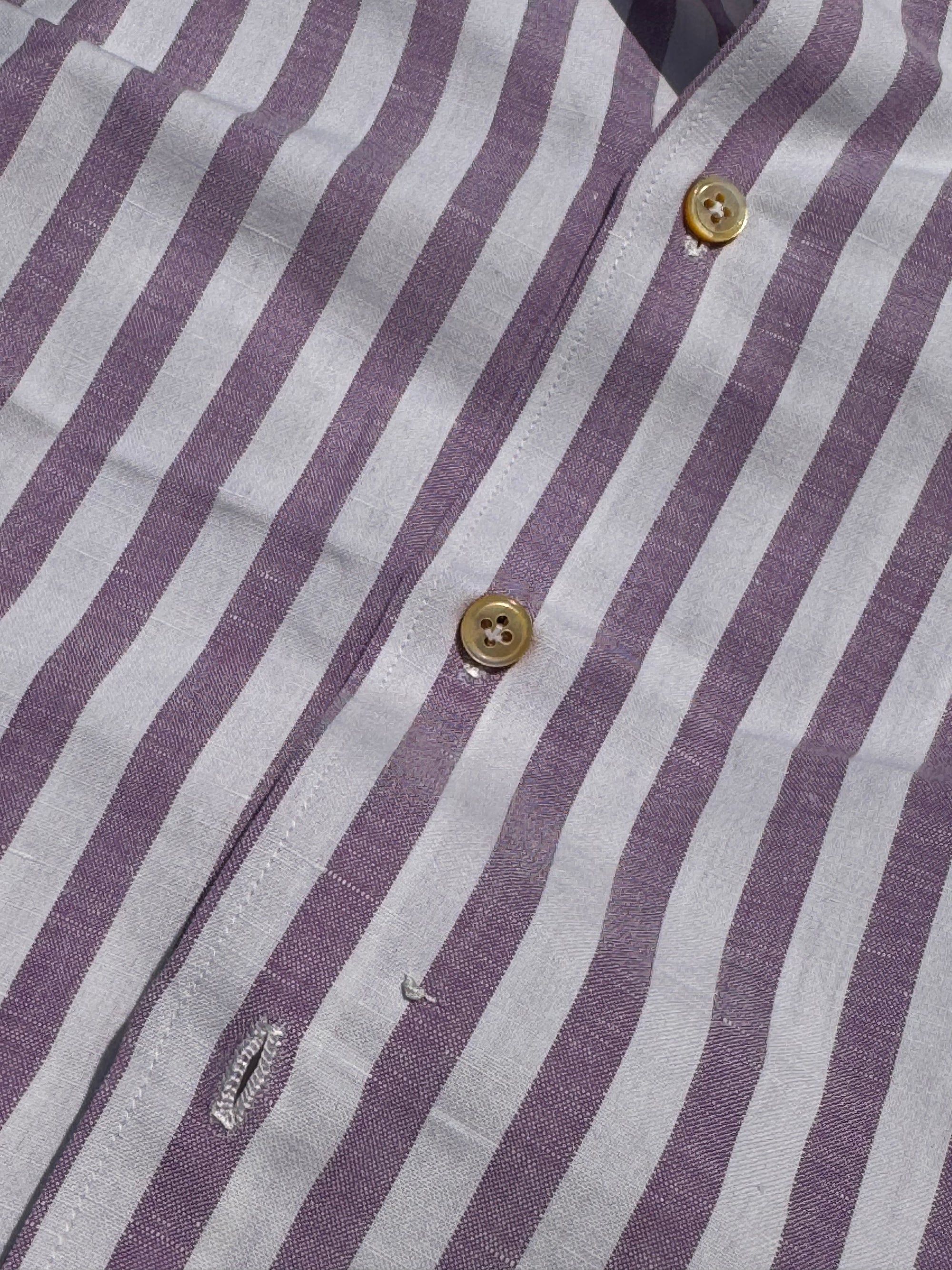 MTO Hand-stitched Violet Stripe Cotton Linen Shirt #43