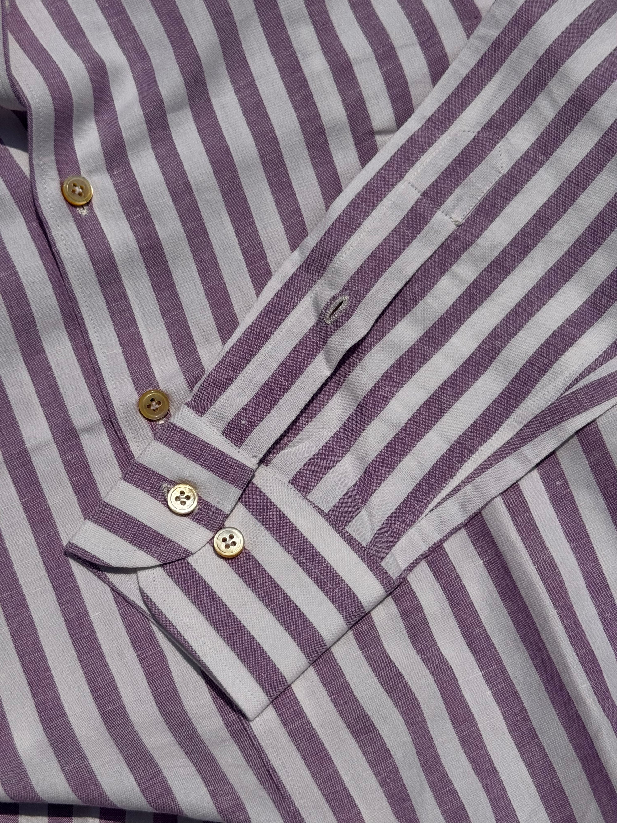 MTO Hand-stitched Violet Stripe Cotton Linen Shirt #43
