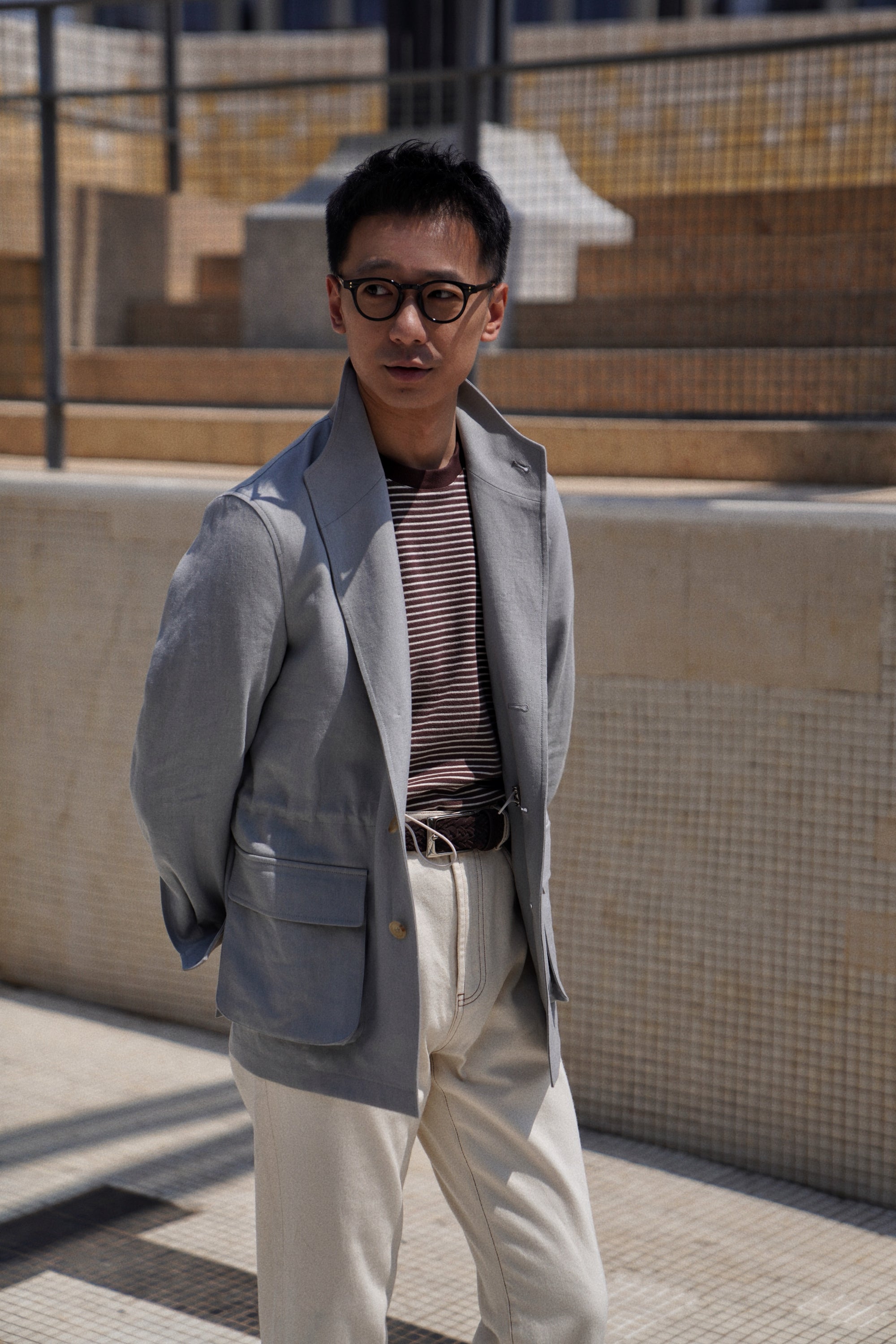 MTO Fog Blue Linen Teba Jacket