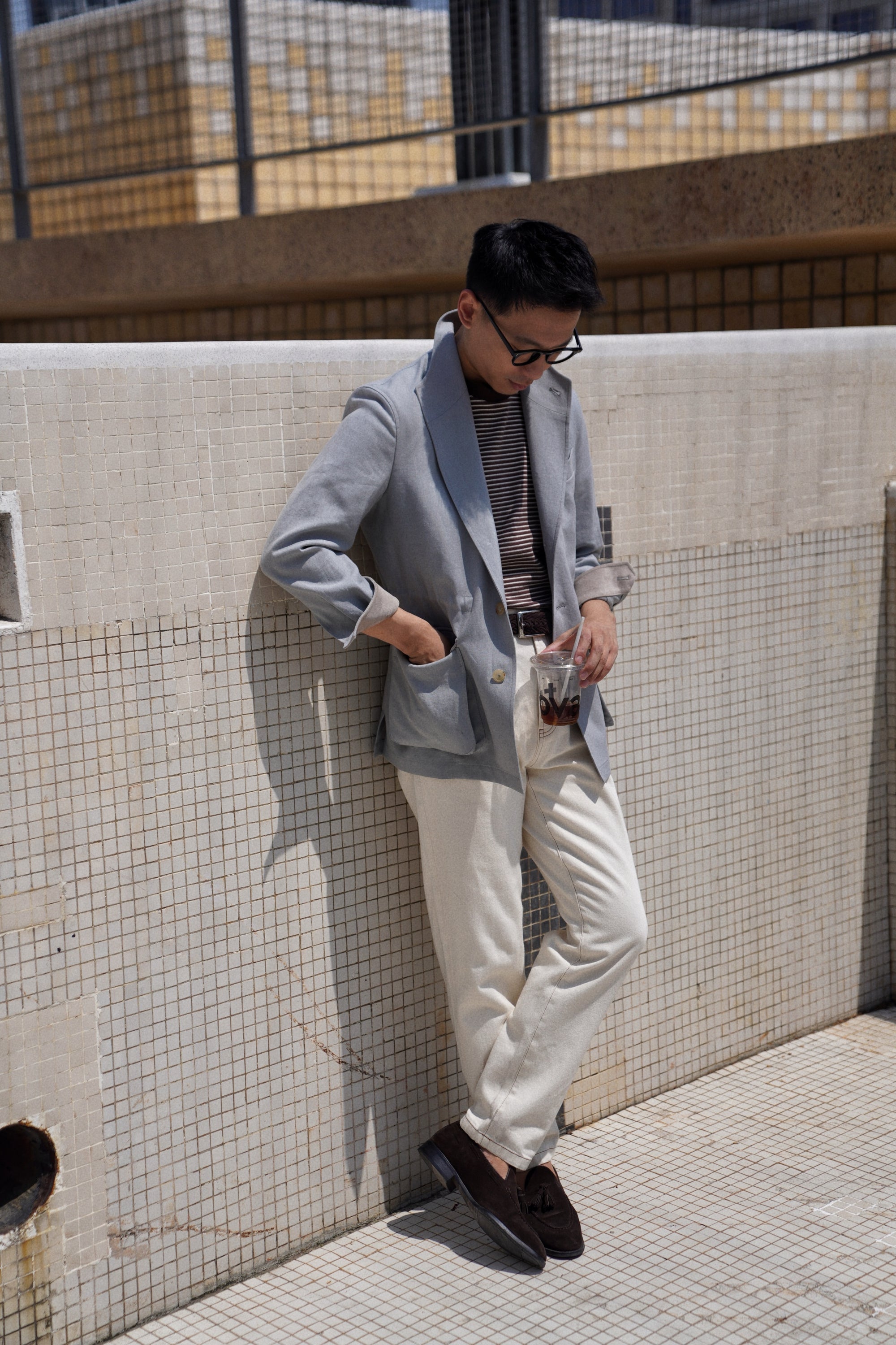 MTO Fog Blue Linen Teba Jacket