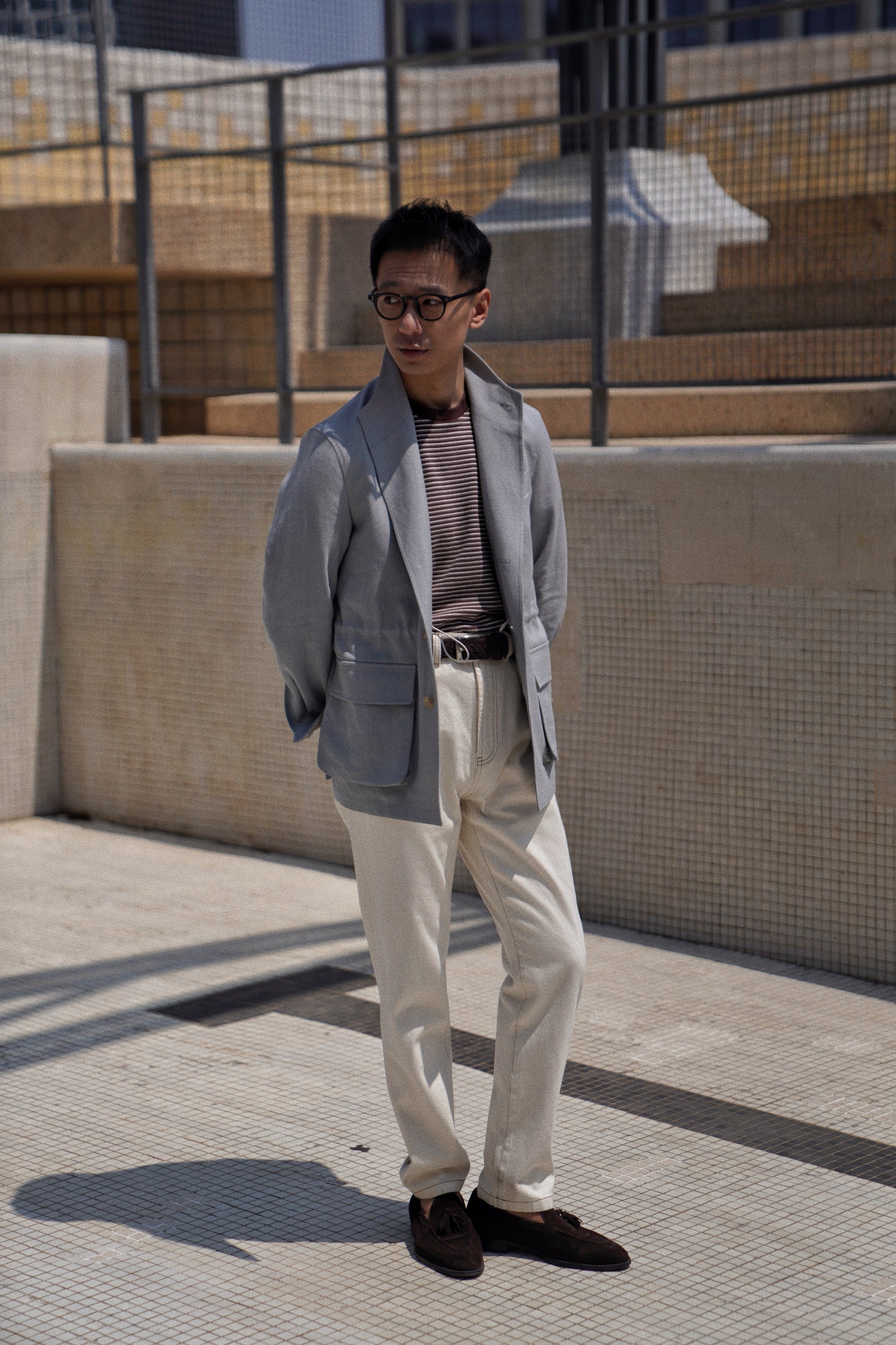 MTO Fog Blue Linen Teba Jacket