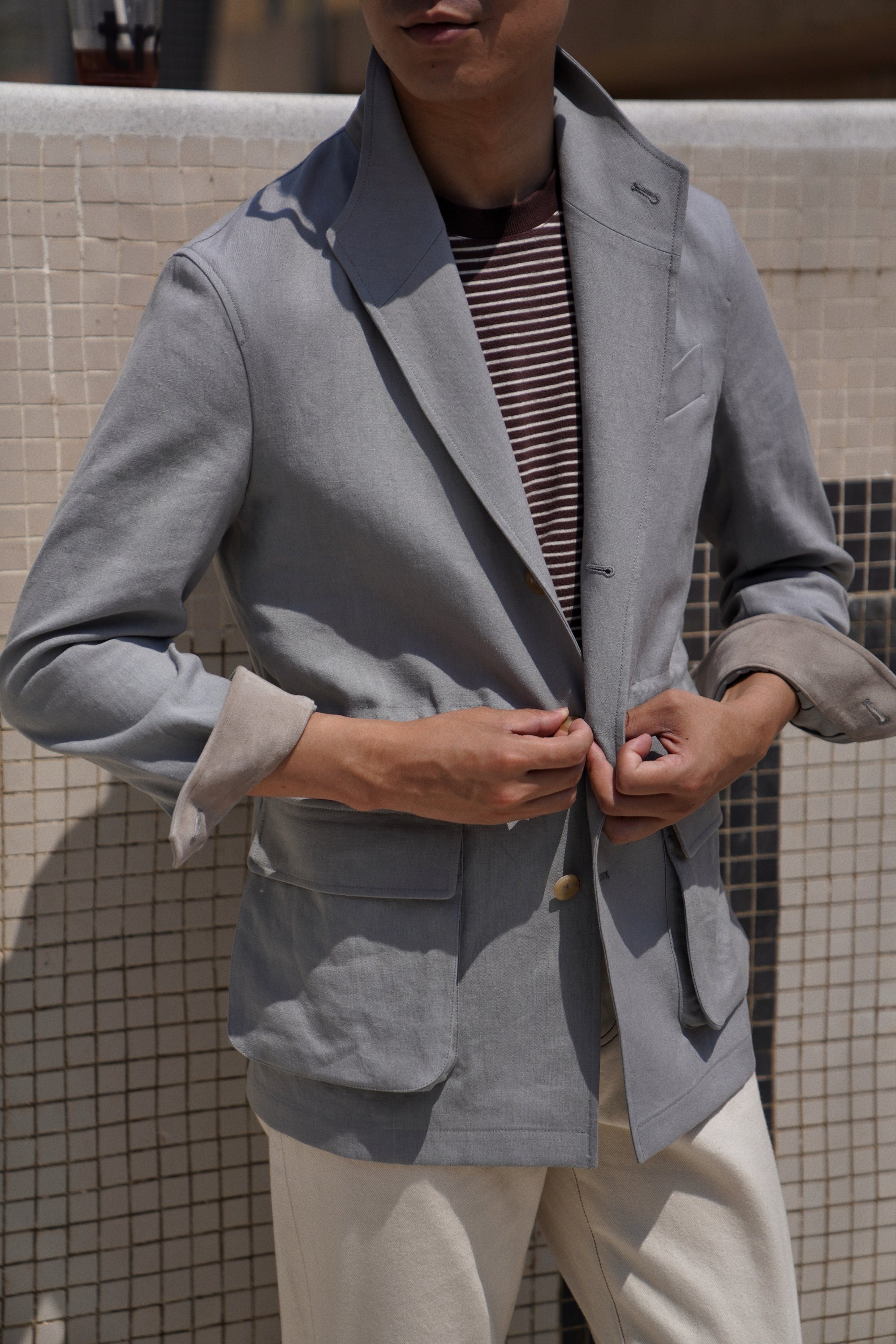 MTO Fog Blue Linen Teba Jacket