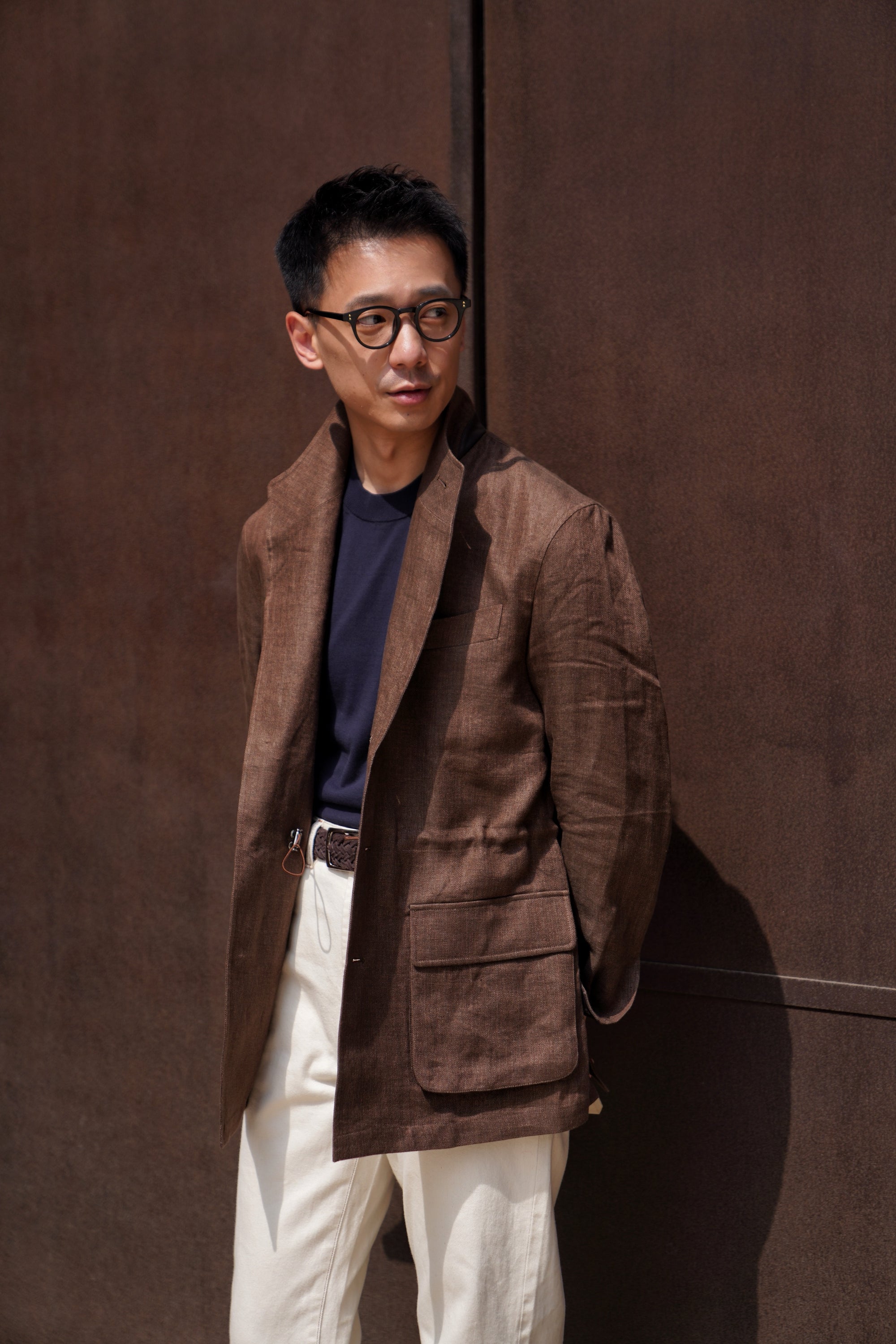 MTO Tobacco Herringbone Linen Teba Jacket