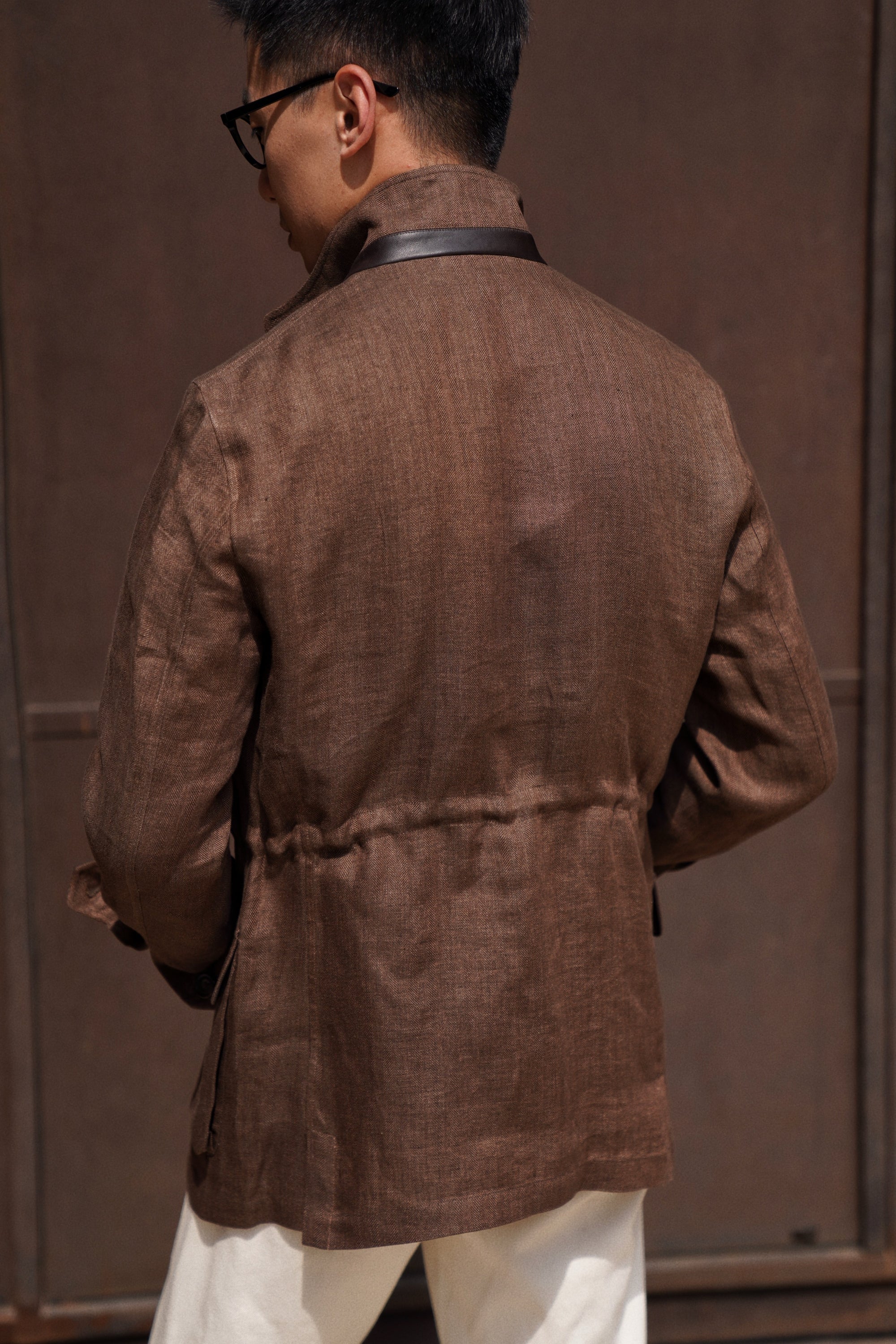 MTO Tobacco Herringbone Linen Teba Jacket