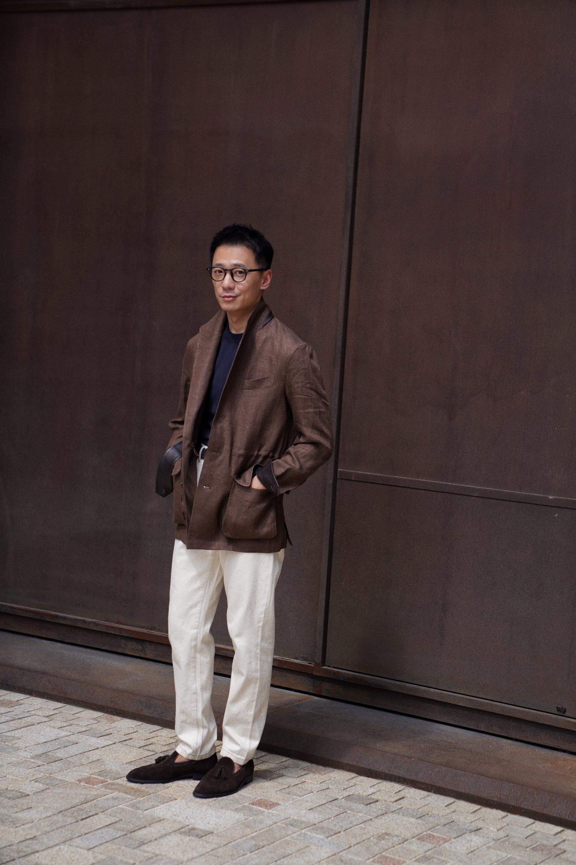 MTO Tobacco Herringbone Linen Teba Jacket