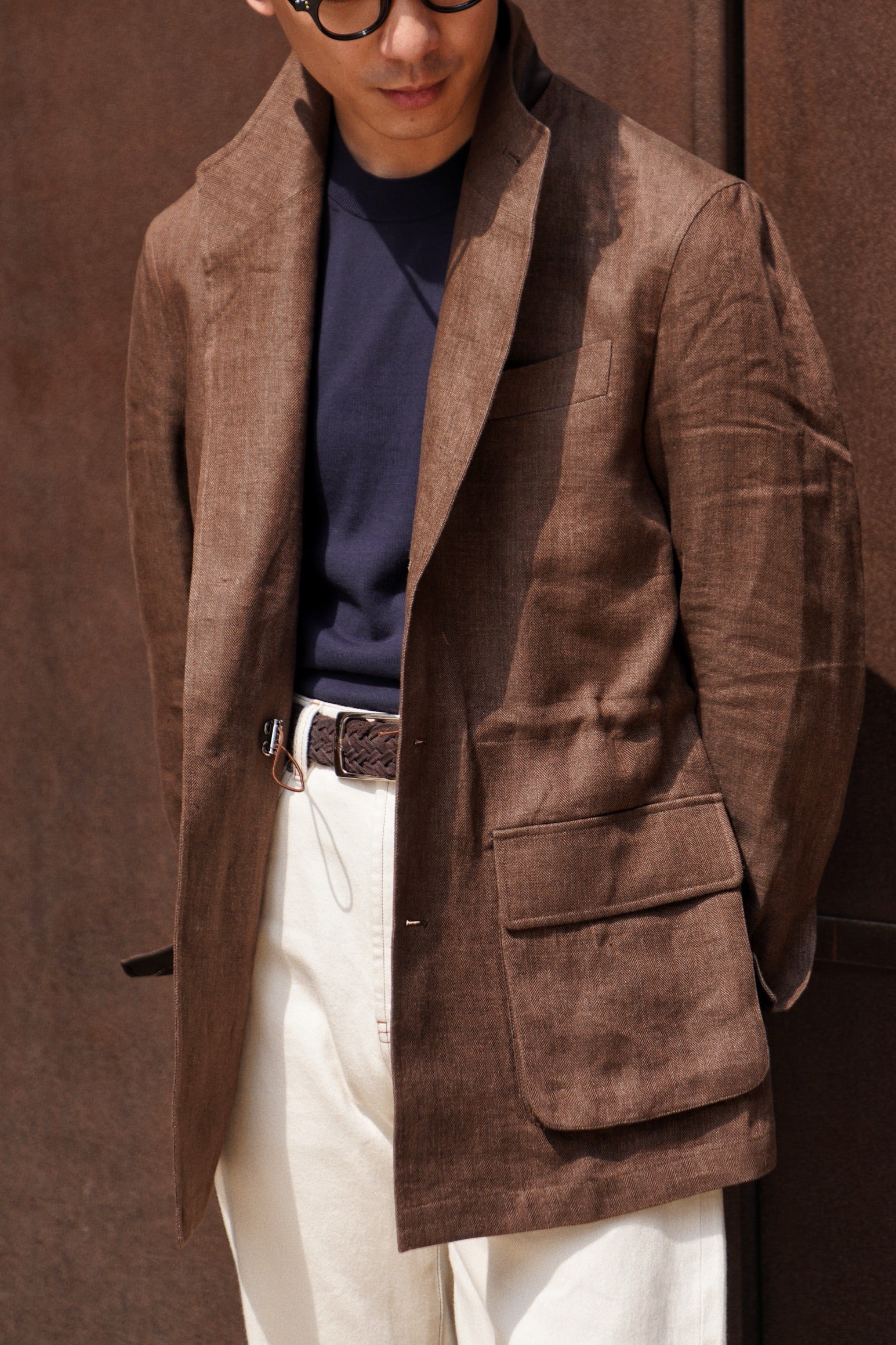 MTO Tobacco Herringbone Linen Teba Jacket