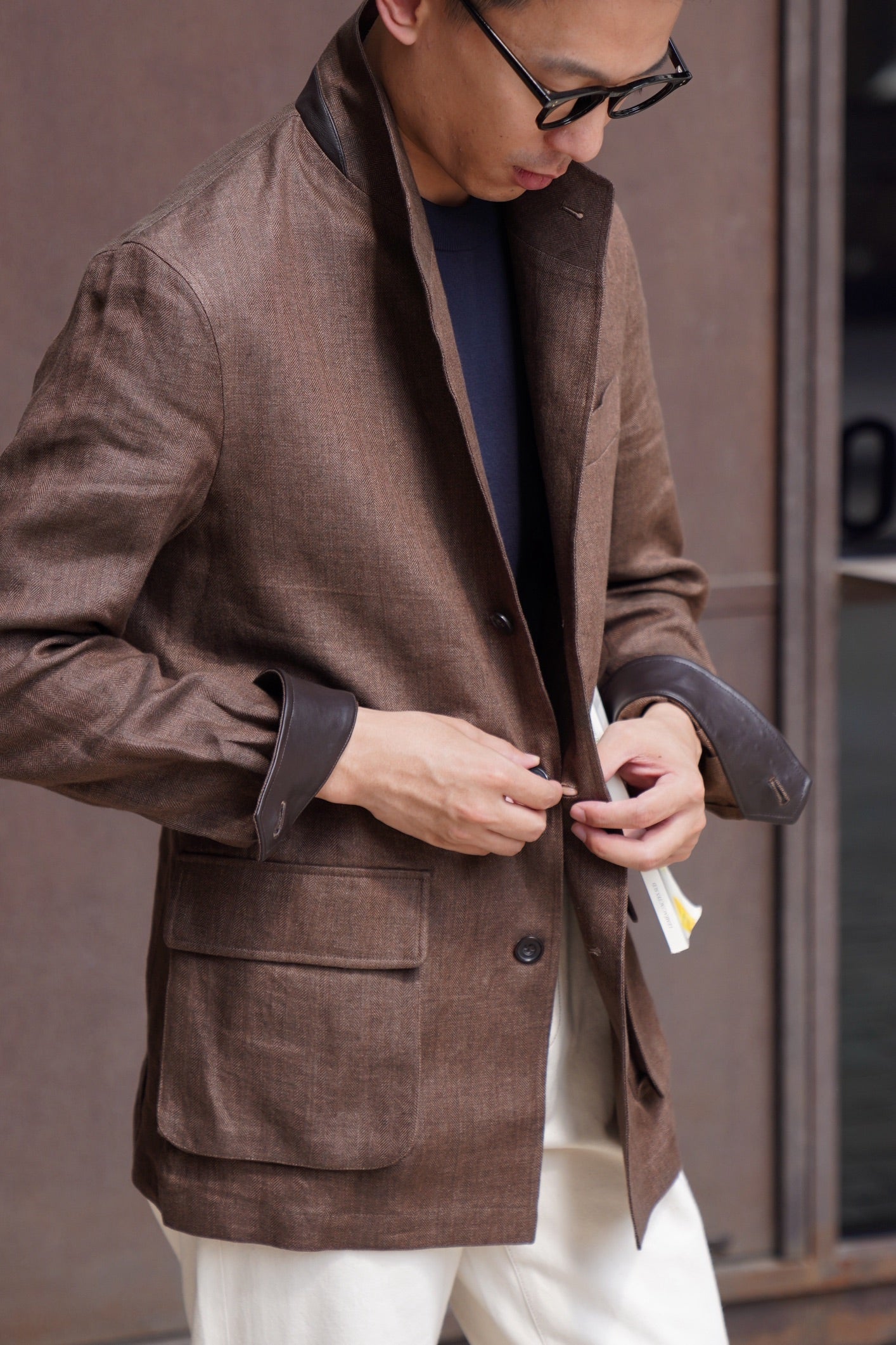 MTO Tobacco Herringbone Linen Teba Jacket
