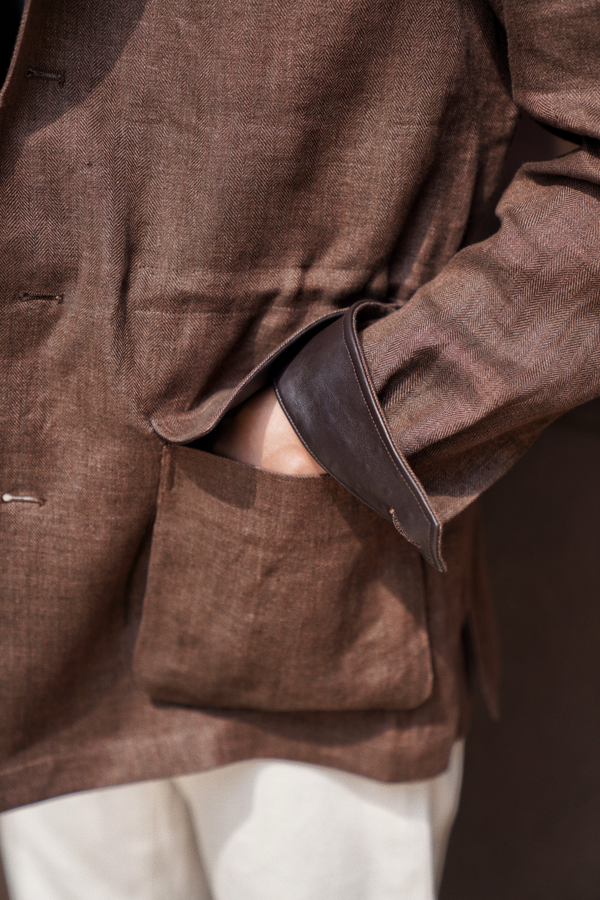 MTO Tobacco Herringbone Linen Teba Jacket