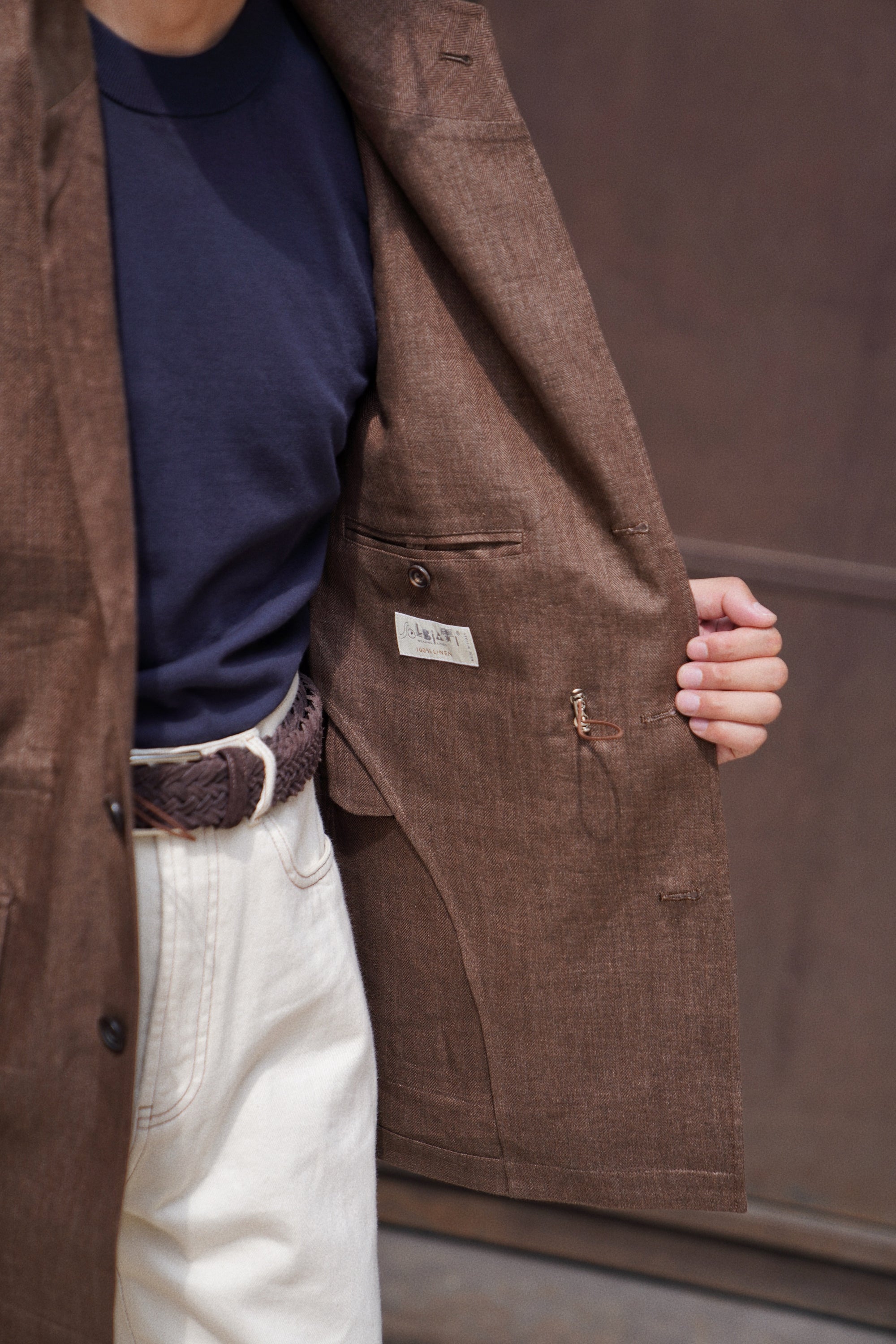 MTO Tobacco Herringbone Linen Teba Jacket