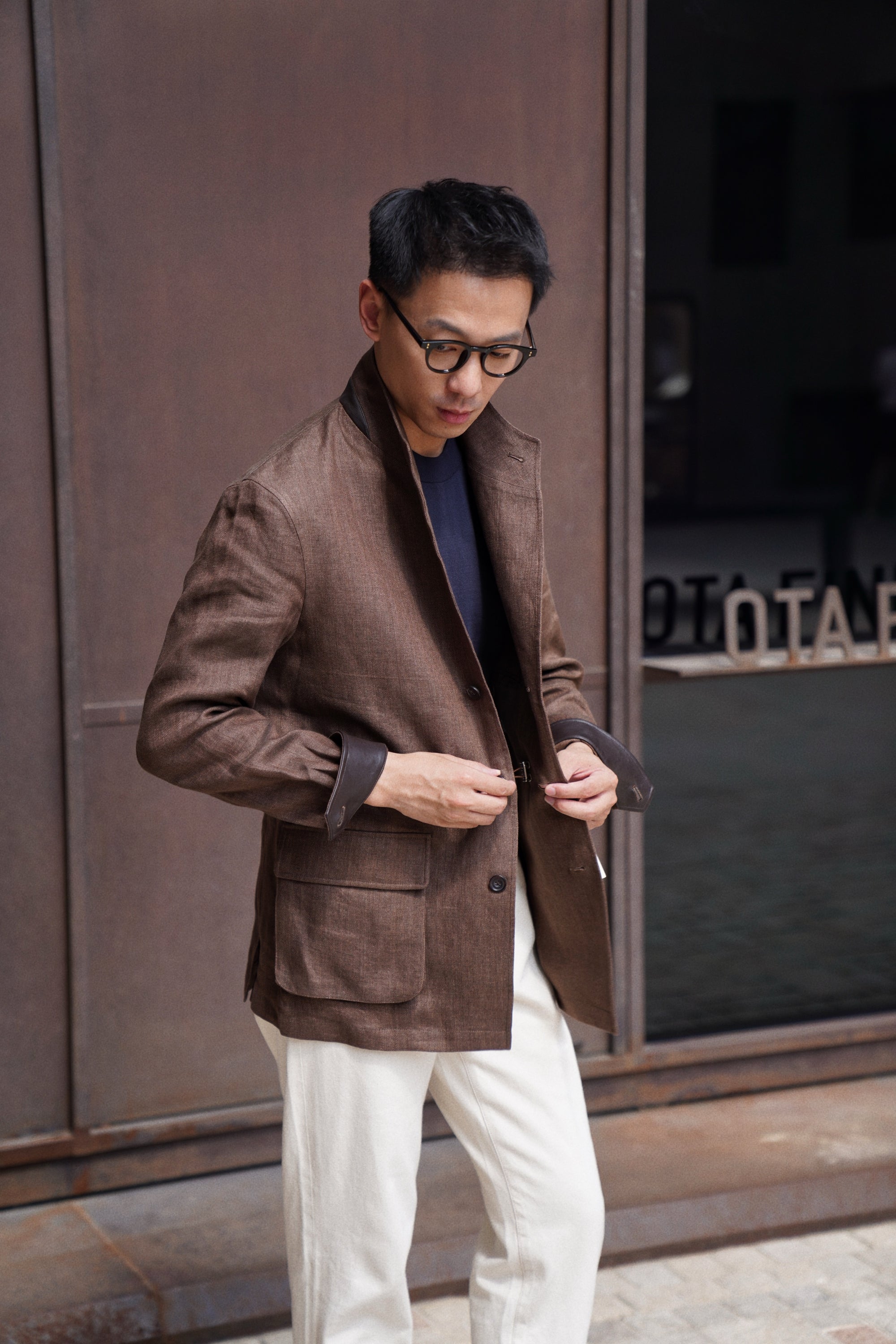 MTO Tobacco Herringbone Linen Teba Jacket