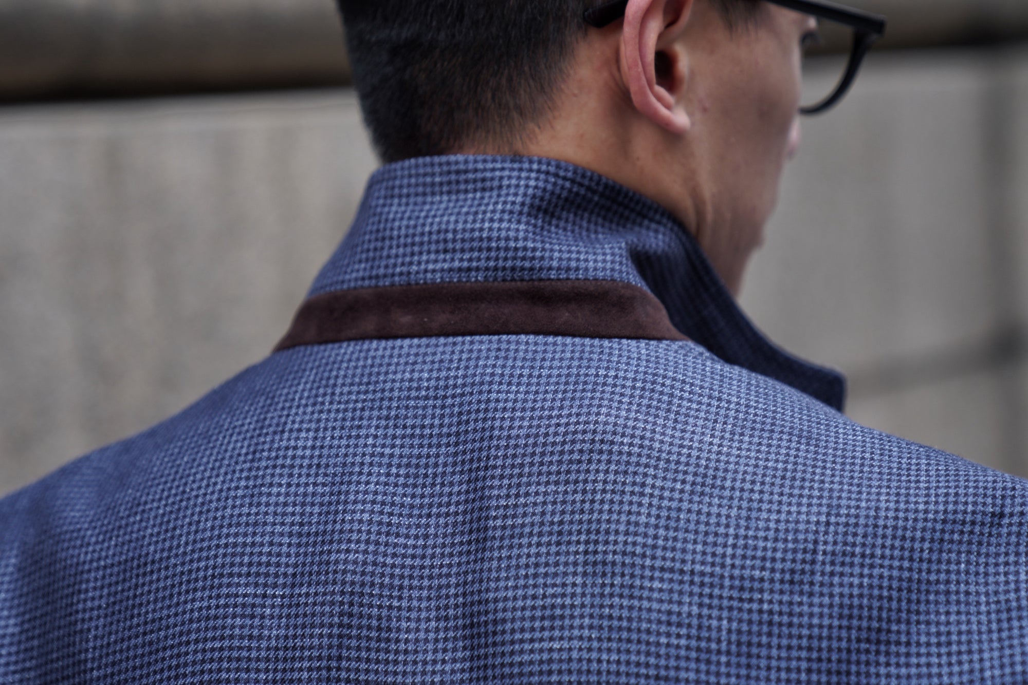 MTO Navy Houndstooth Linen Teba Jacket