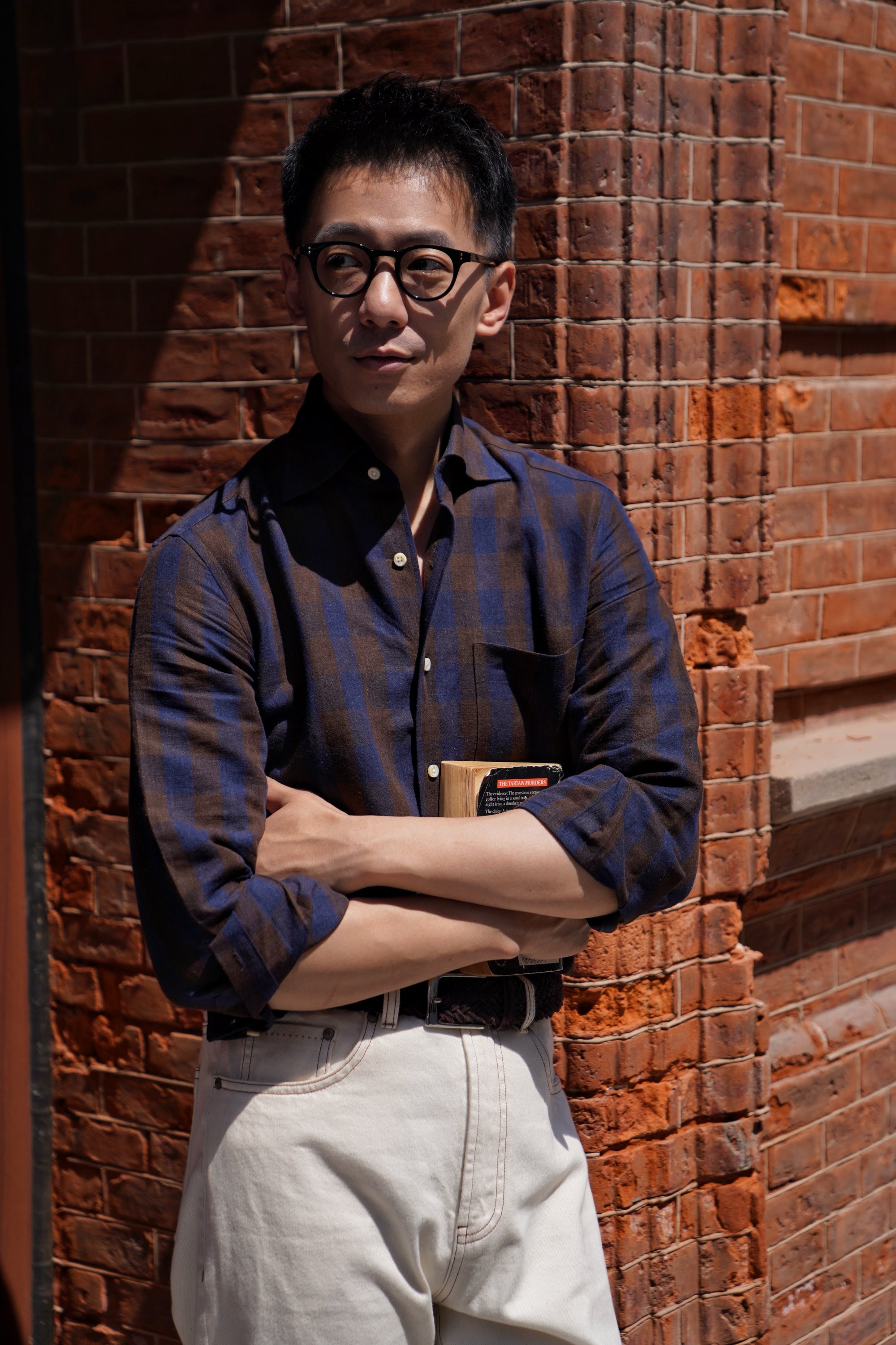 MTO Brown Navy Plaid Linen Shirt #502