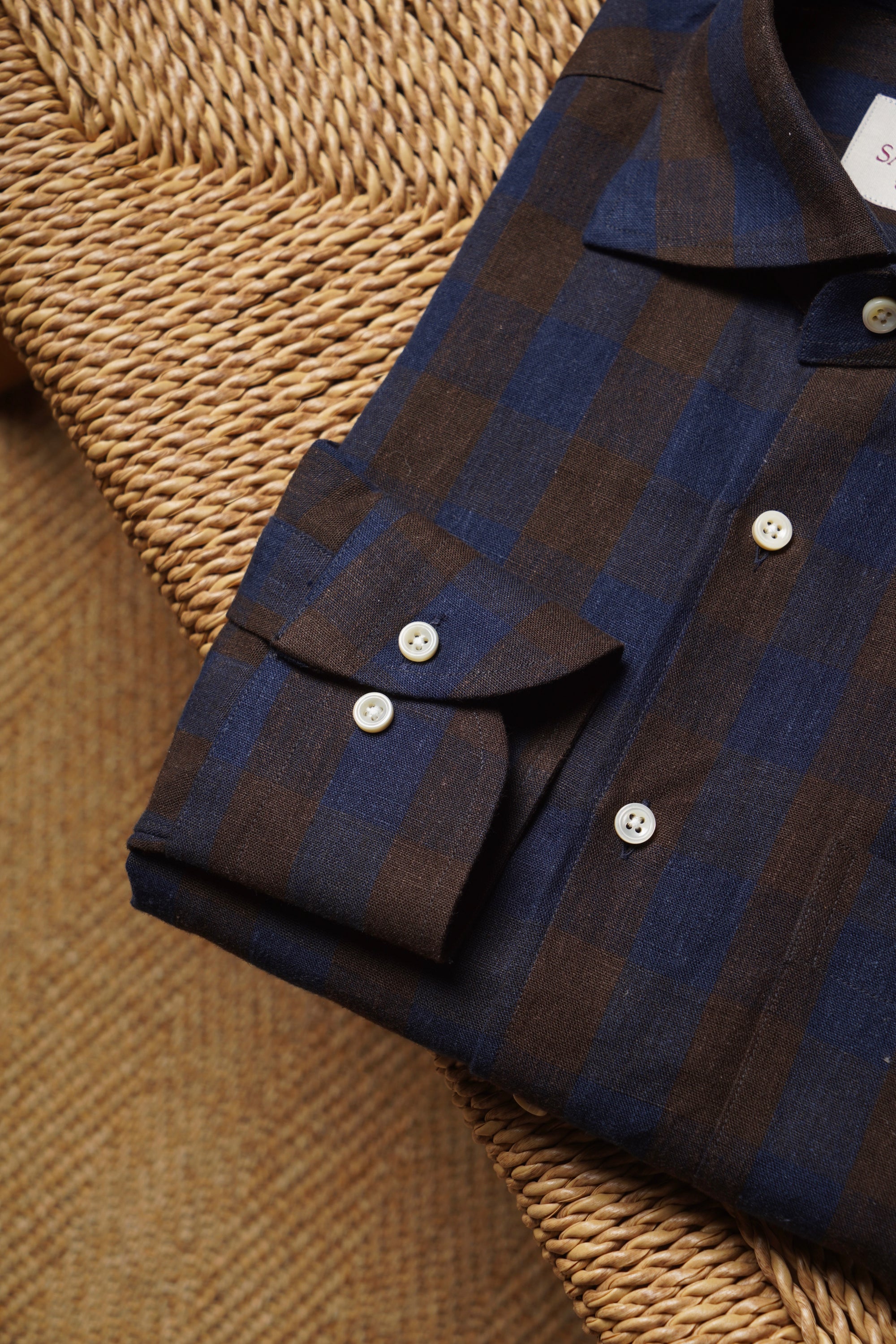 MTO Brown Navy Plaid Linen Shirt #502