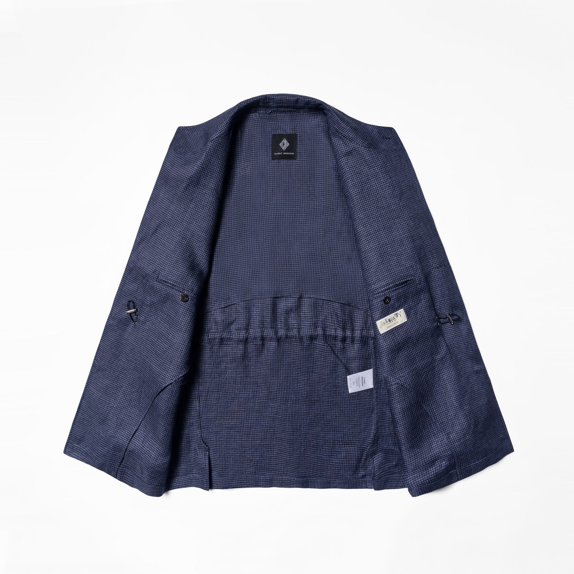 MTO Navy Houndstooth Linen Teba Jacket