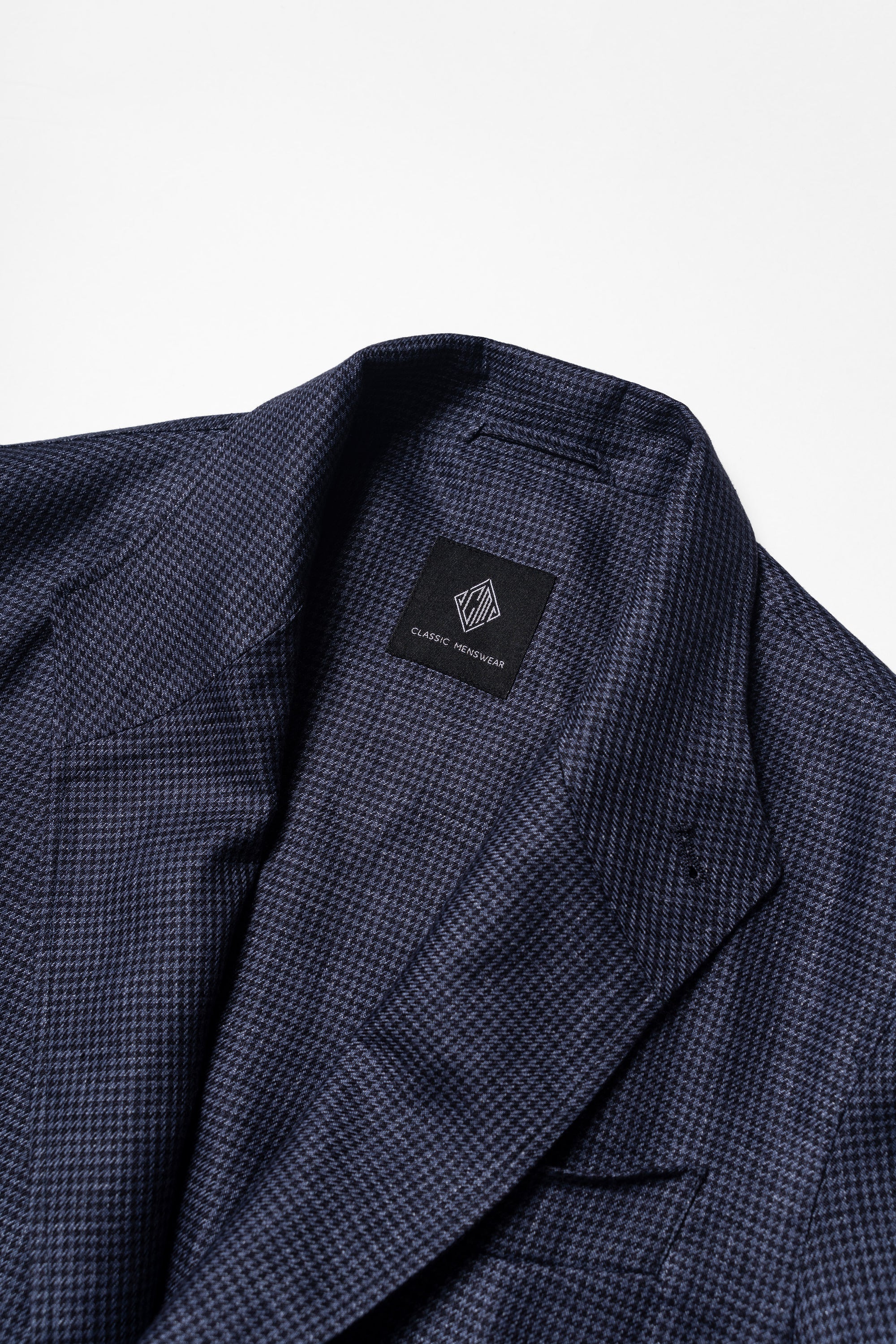 MTO Navy Houndstooth Linen Teba Jacket