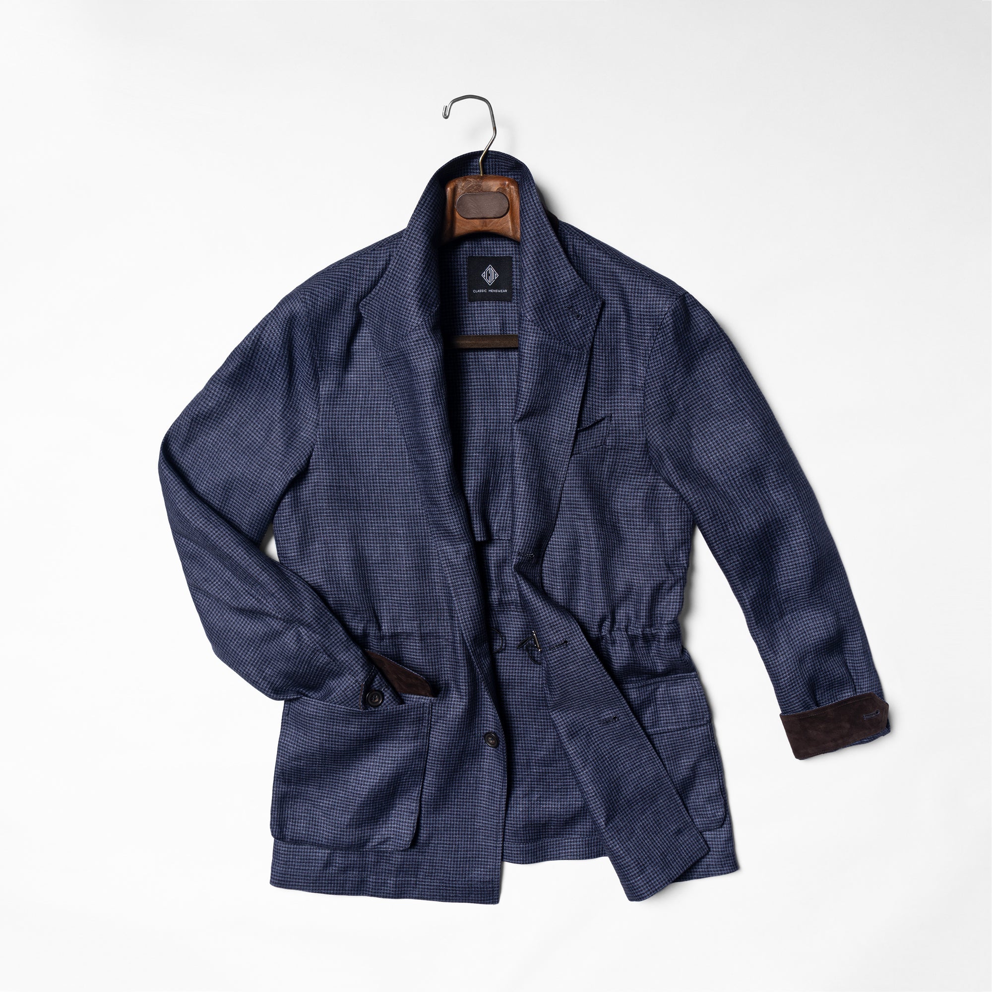 MTO Navy Houndstooth Linen Teba Jacket