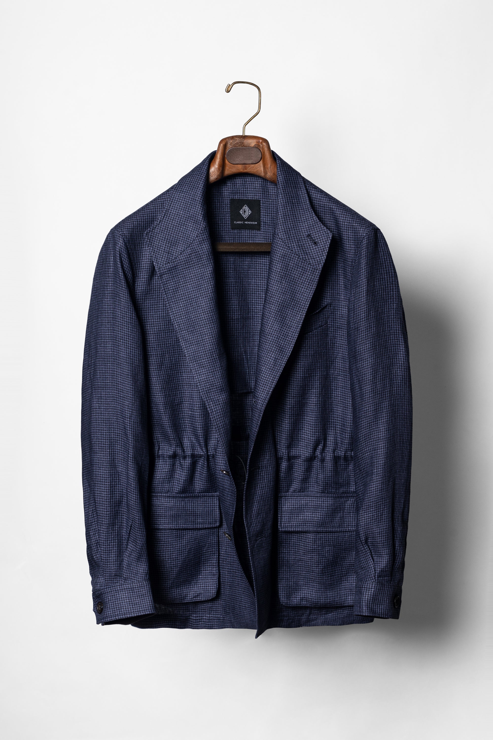 MTO Navy Houndstooth Linen Teba Jacket