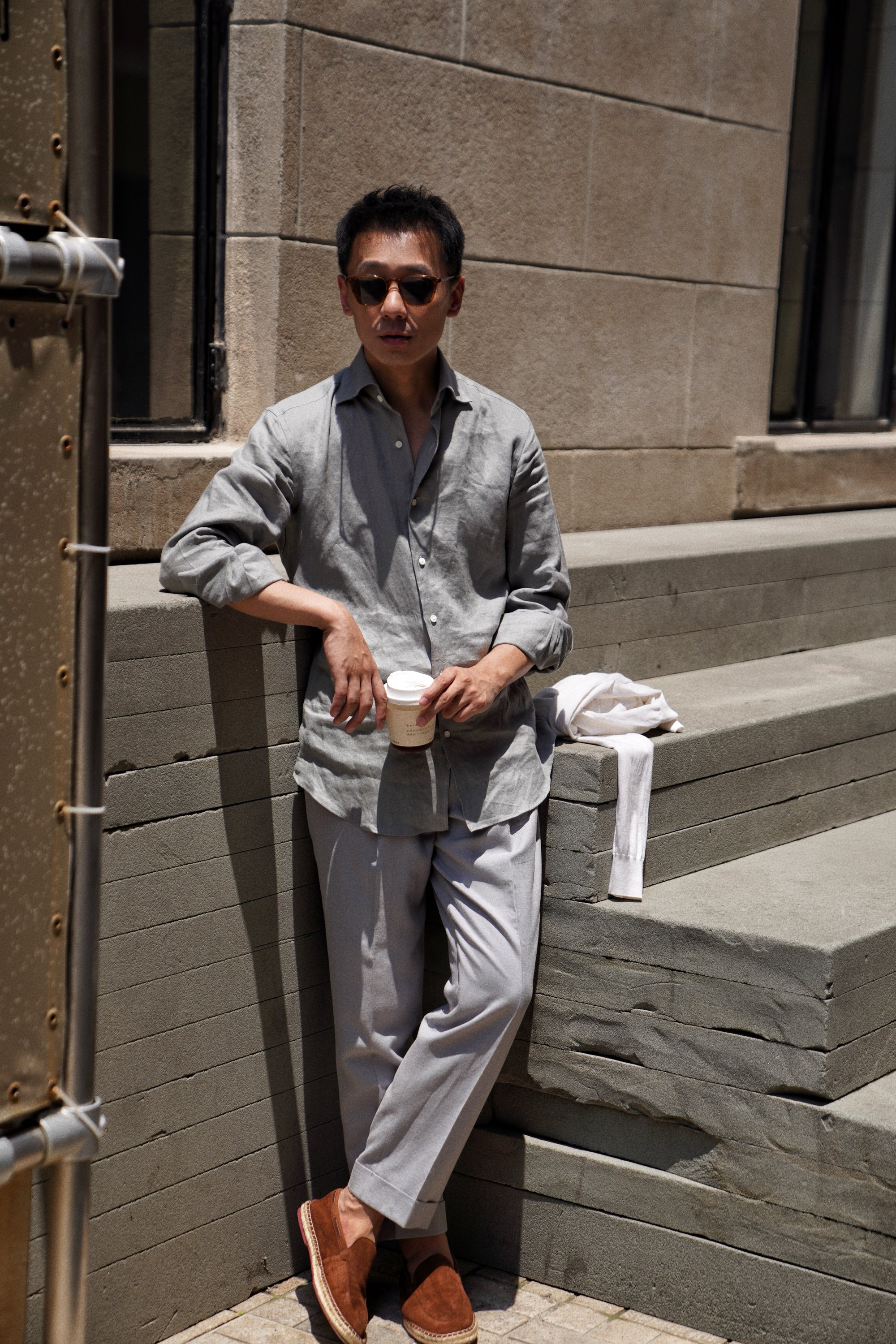Rhino Grey Cotton Linen Tencel Drawstring Trousers #453
