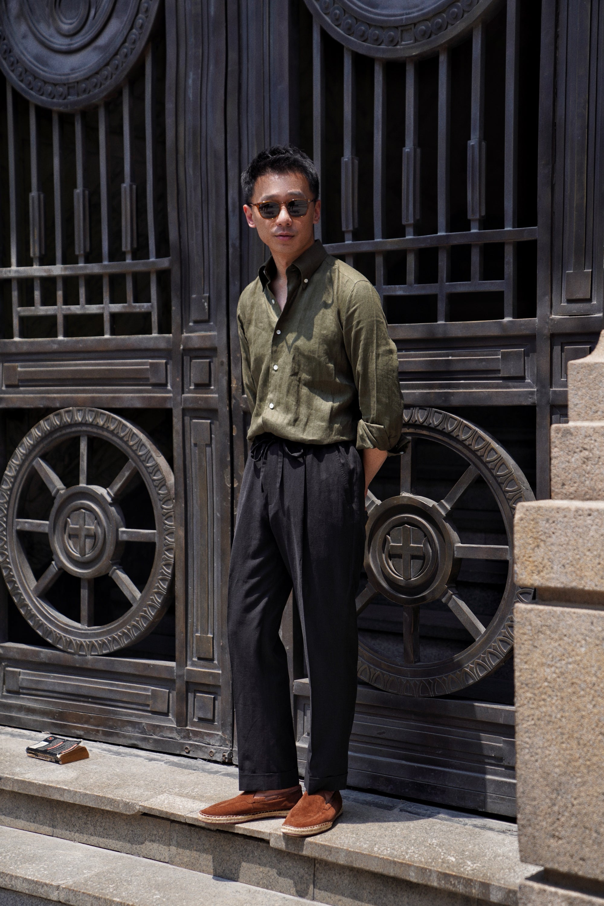 Graphite Cotton Linen Tencel Drawstring Trousers #452