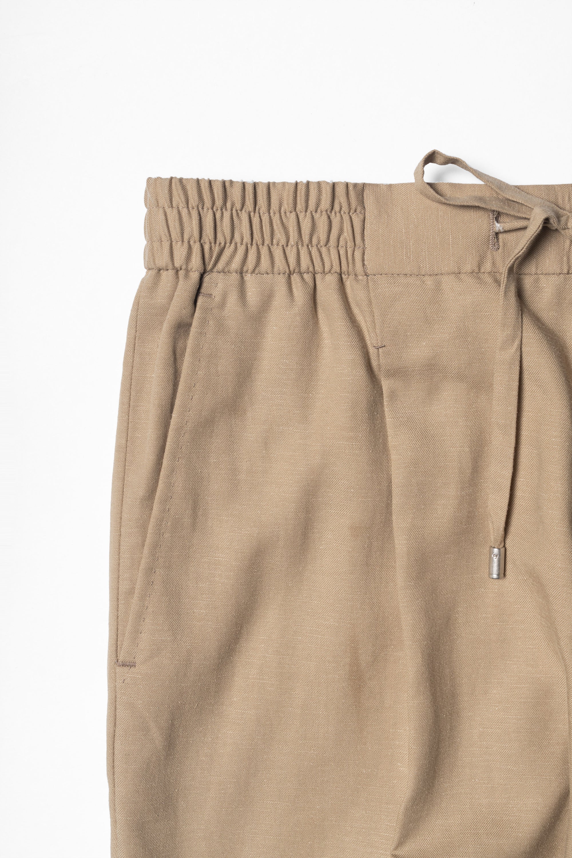 Khaki Cotton Linen Tencel Drawstring Trousers #454