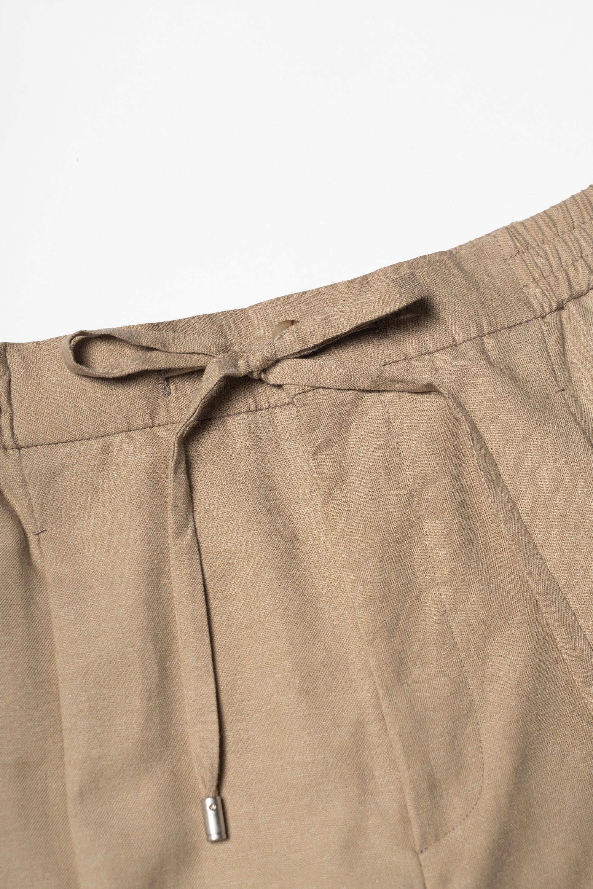 Khaki Cotton Linen Tencel Drawstring Trousers #454