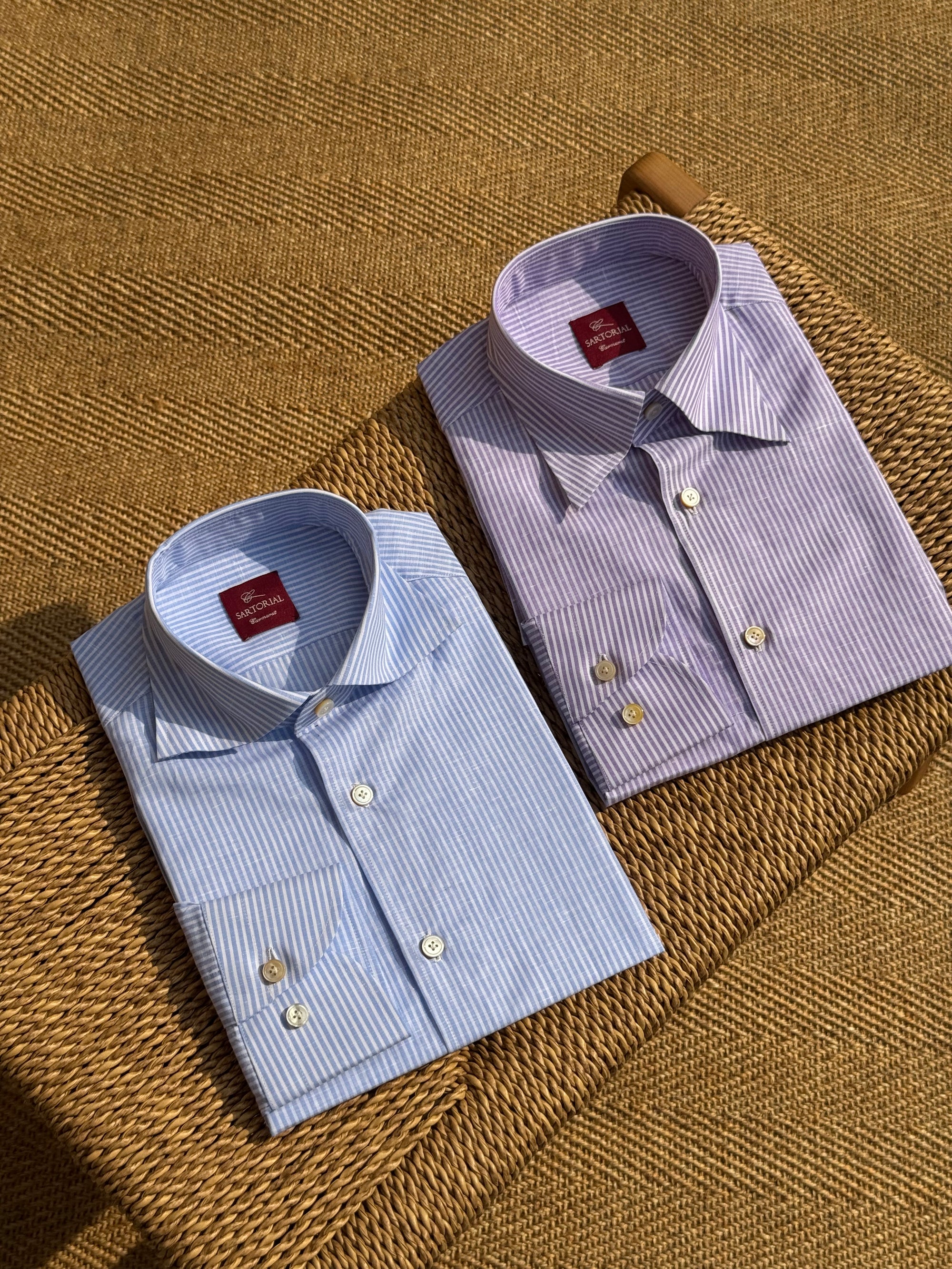 MTO Hand Stitched Cotton Linen Stripe Shirt #52 #53
