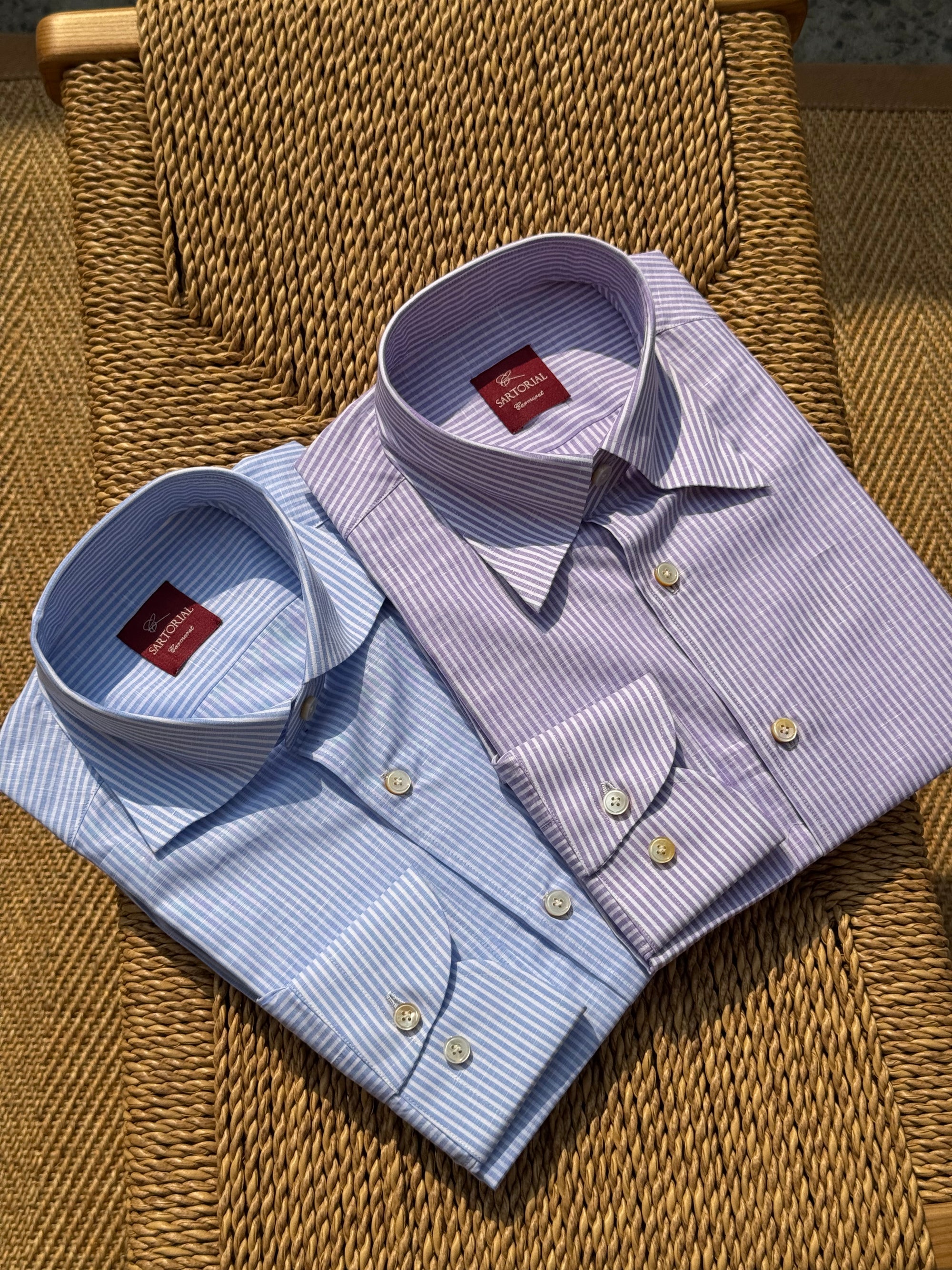 MTO Hand Stitched Cotton Linen Stripe Shirt #52 #53