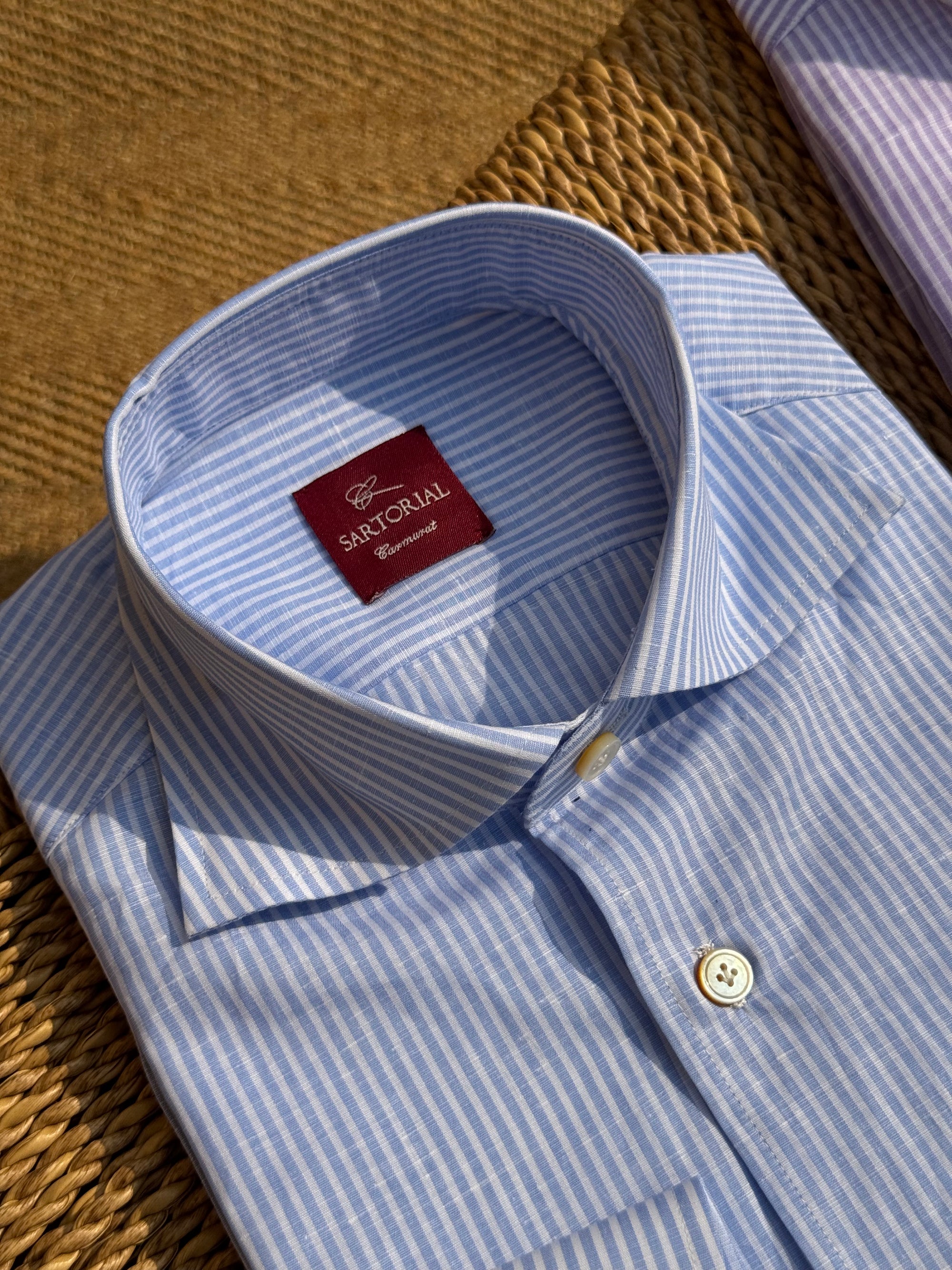 MTO Hand Stitched Cotton Linen Stripe Shirt #52 #53