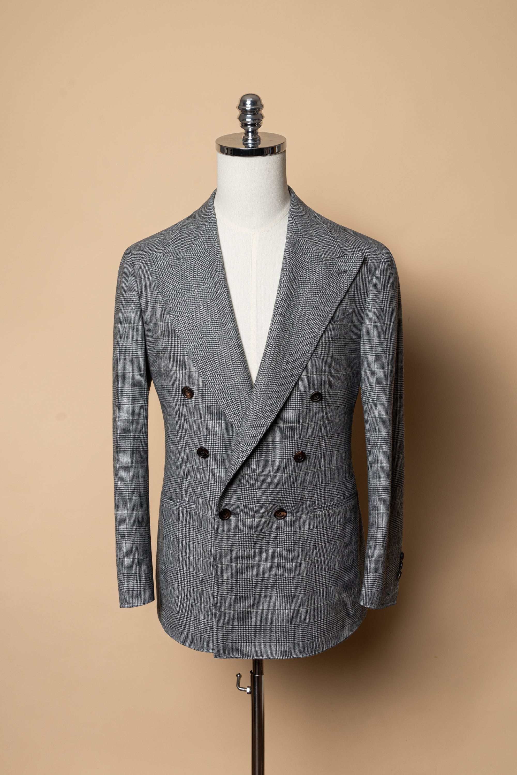 MTO Grey Glen Check Cashmere Silk Flannel Suit #344