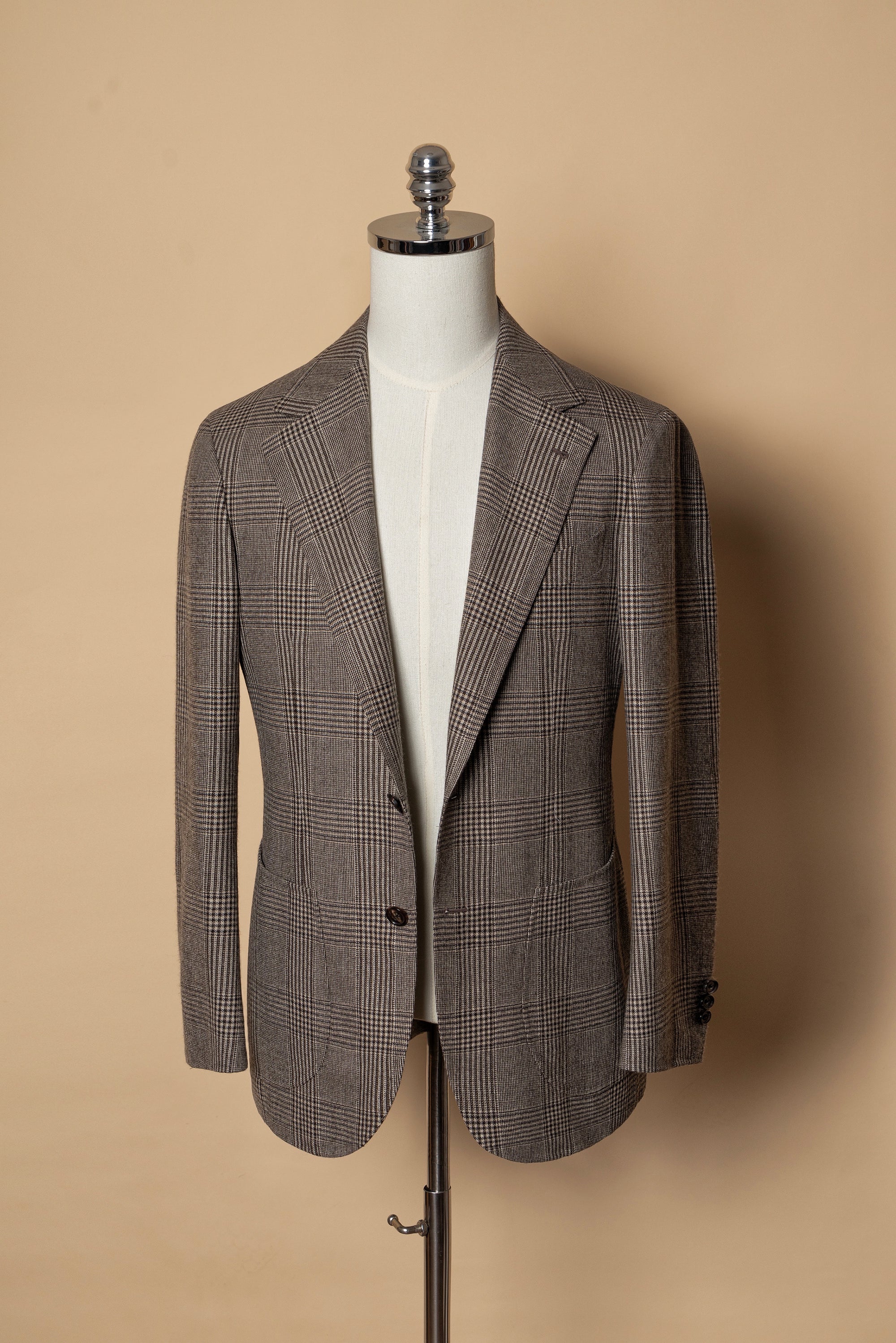 MTO Light Brown Glen Check Worsted Flannel Jacket #476