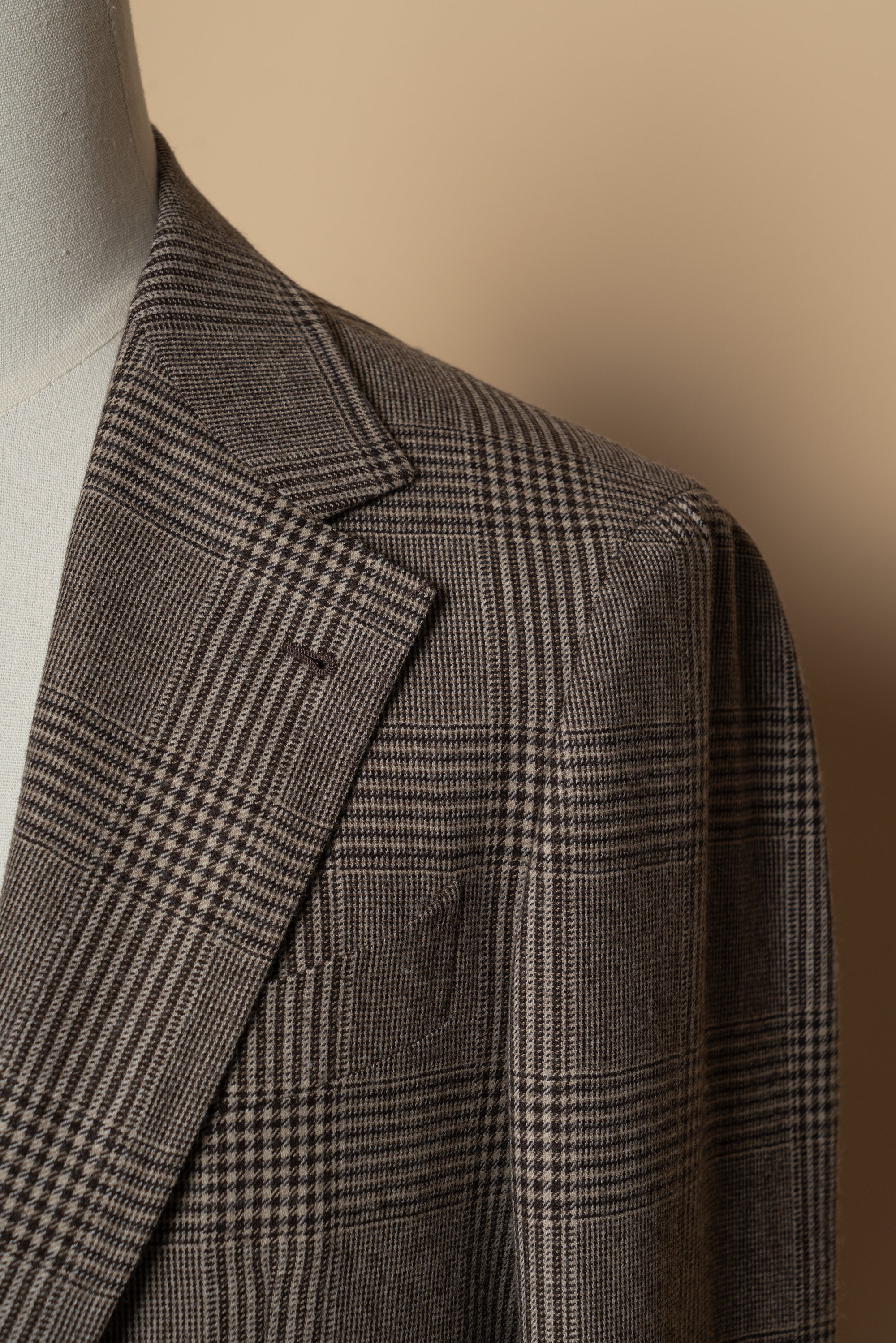 MTO Light Brown Glen Check Worsted Flannel Jacket #476