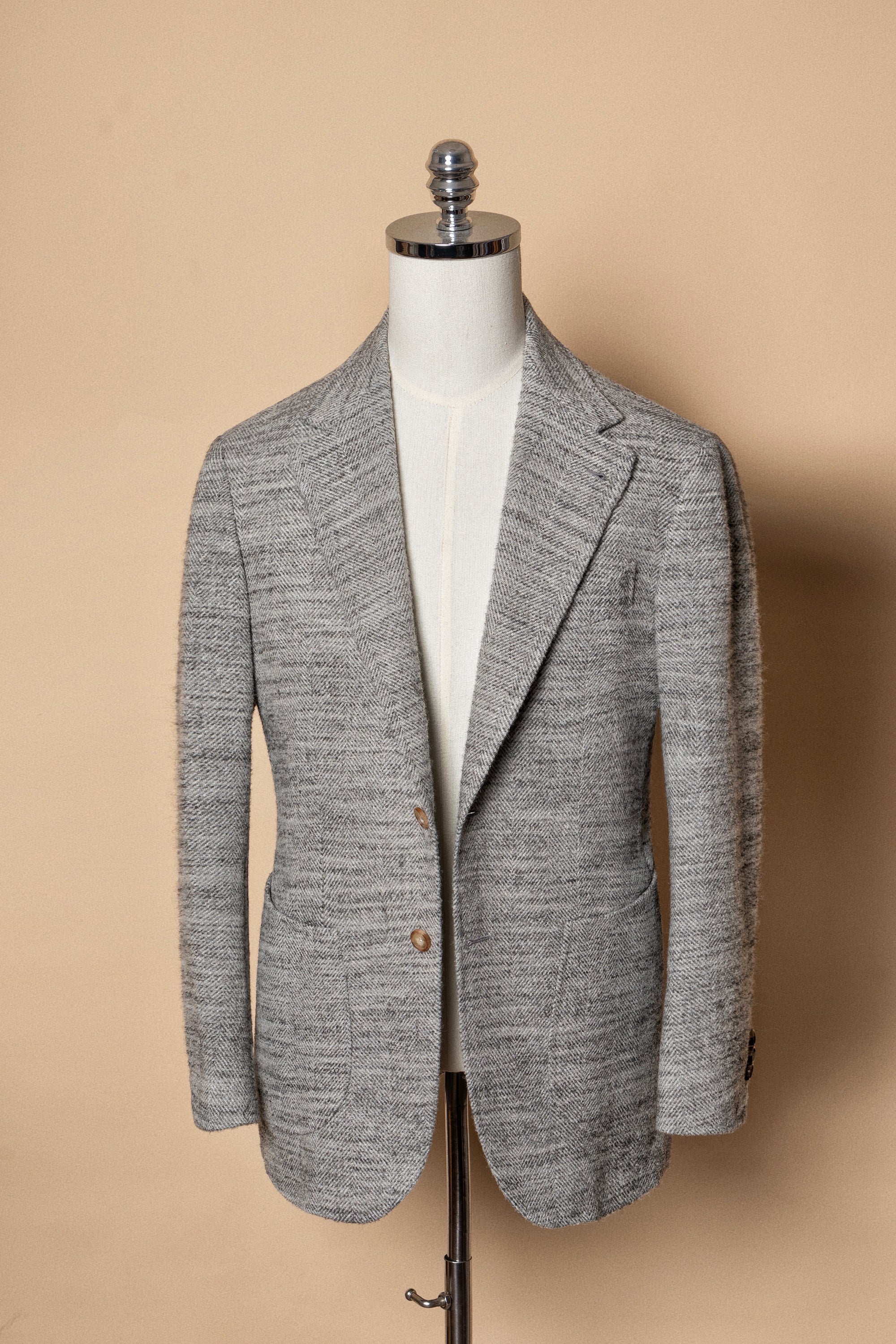 MTO Mist Gray Camel Wool Herringbone Jacket #445