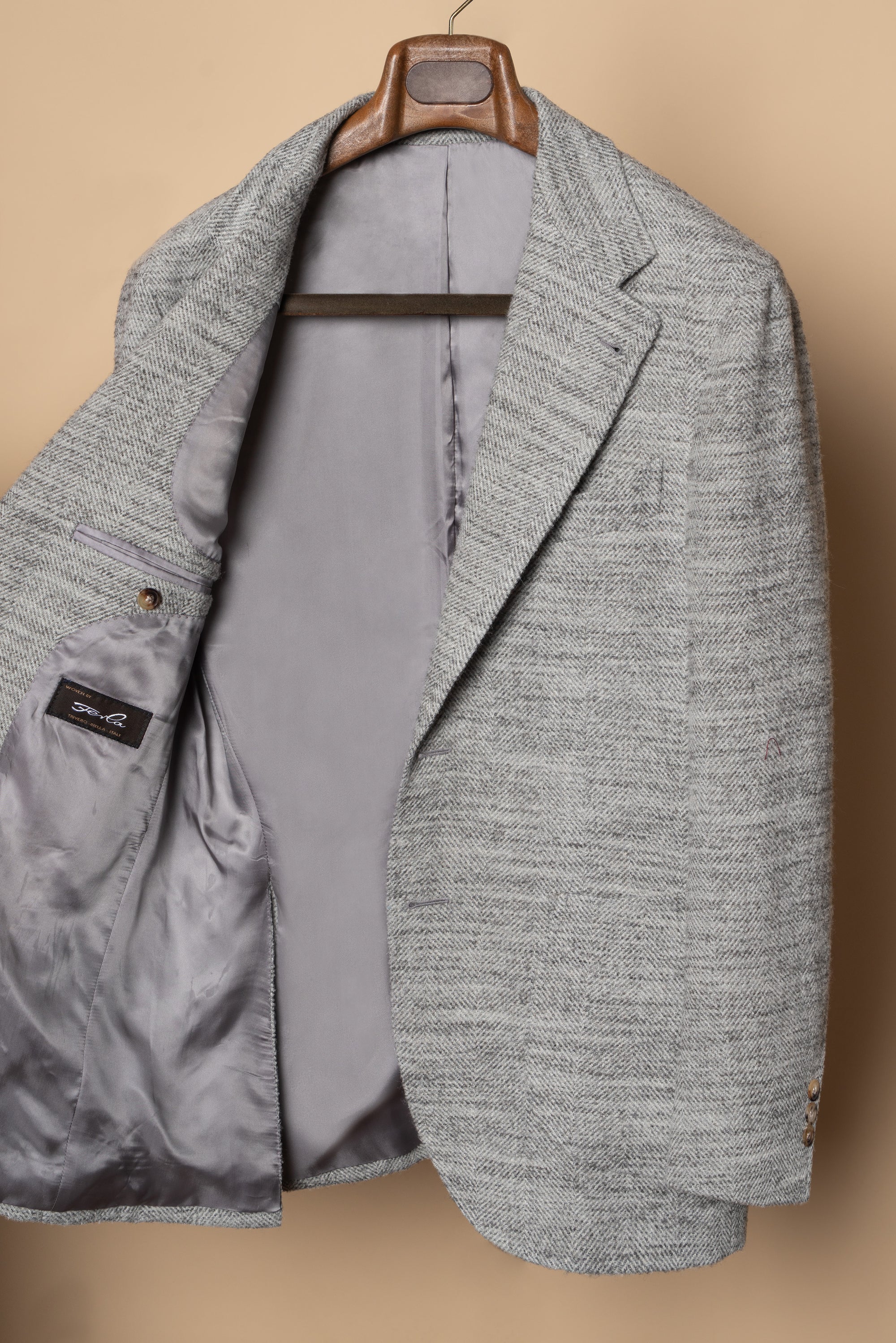 MTO Mist Gray Camel Wool Herringbone Jacket #445