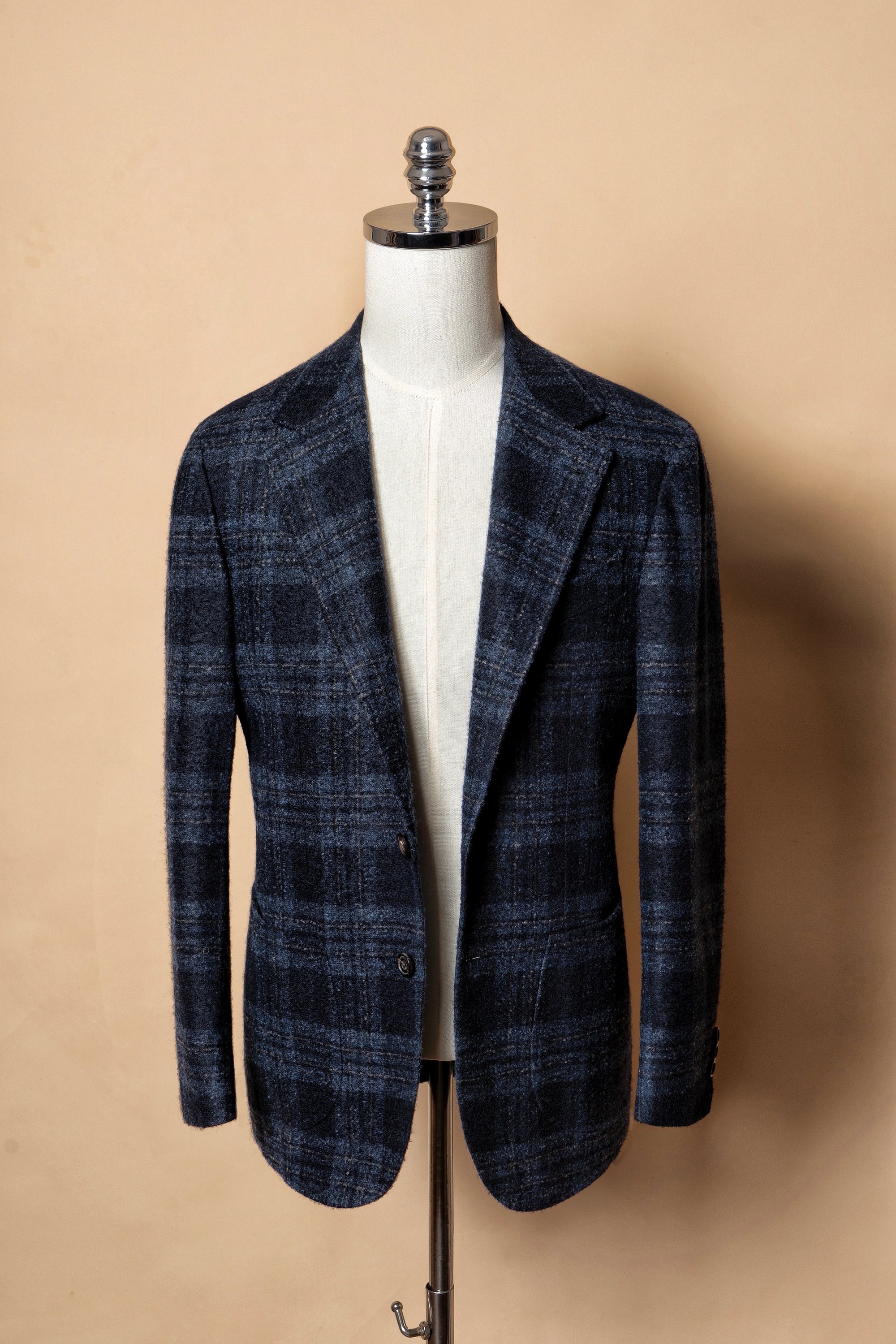 MTO Navy Plaid Camel Hair Wool Jacket