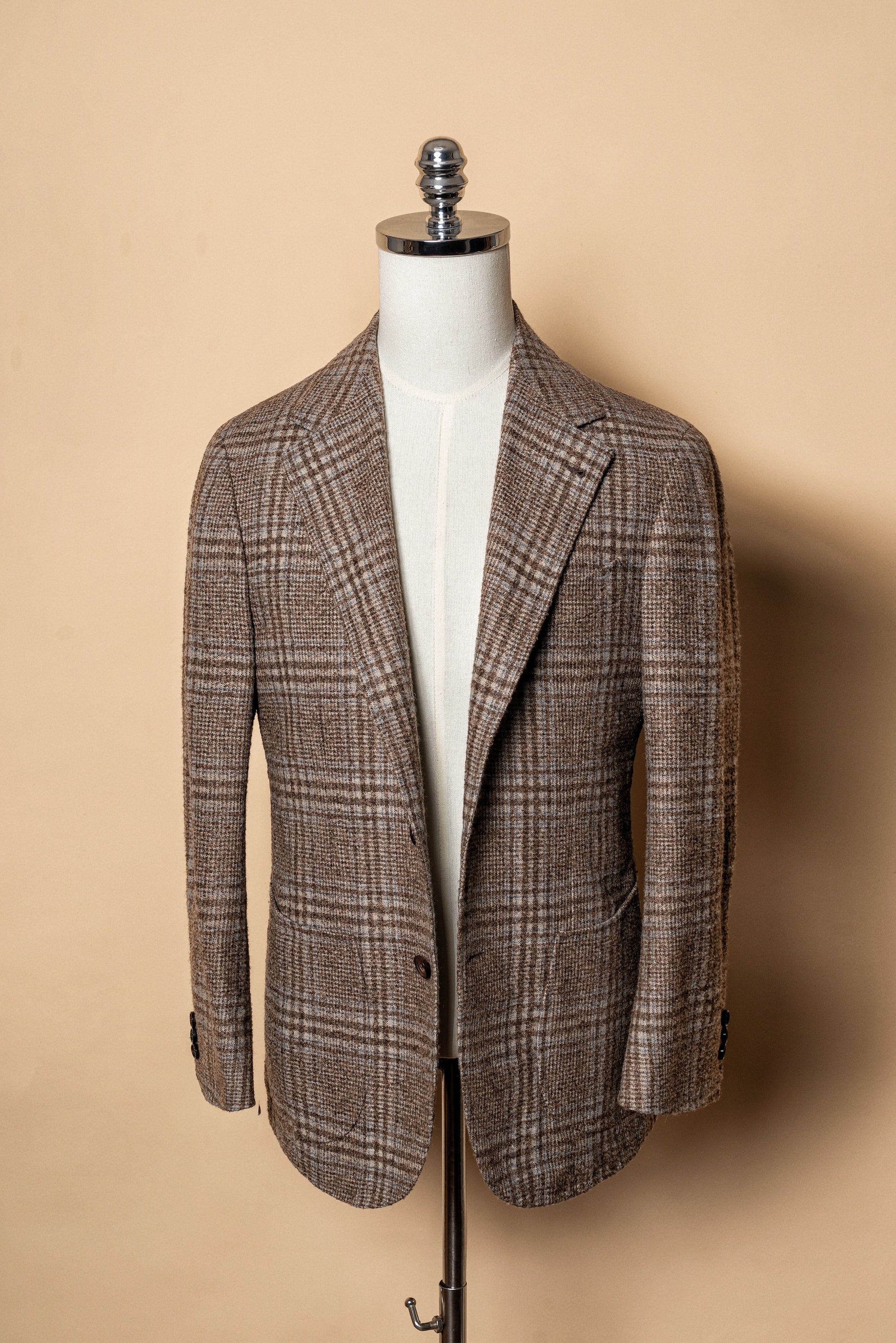 MTO Milky Brown Plaid Camel Hair Wool Jacket