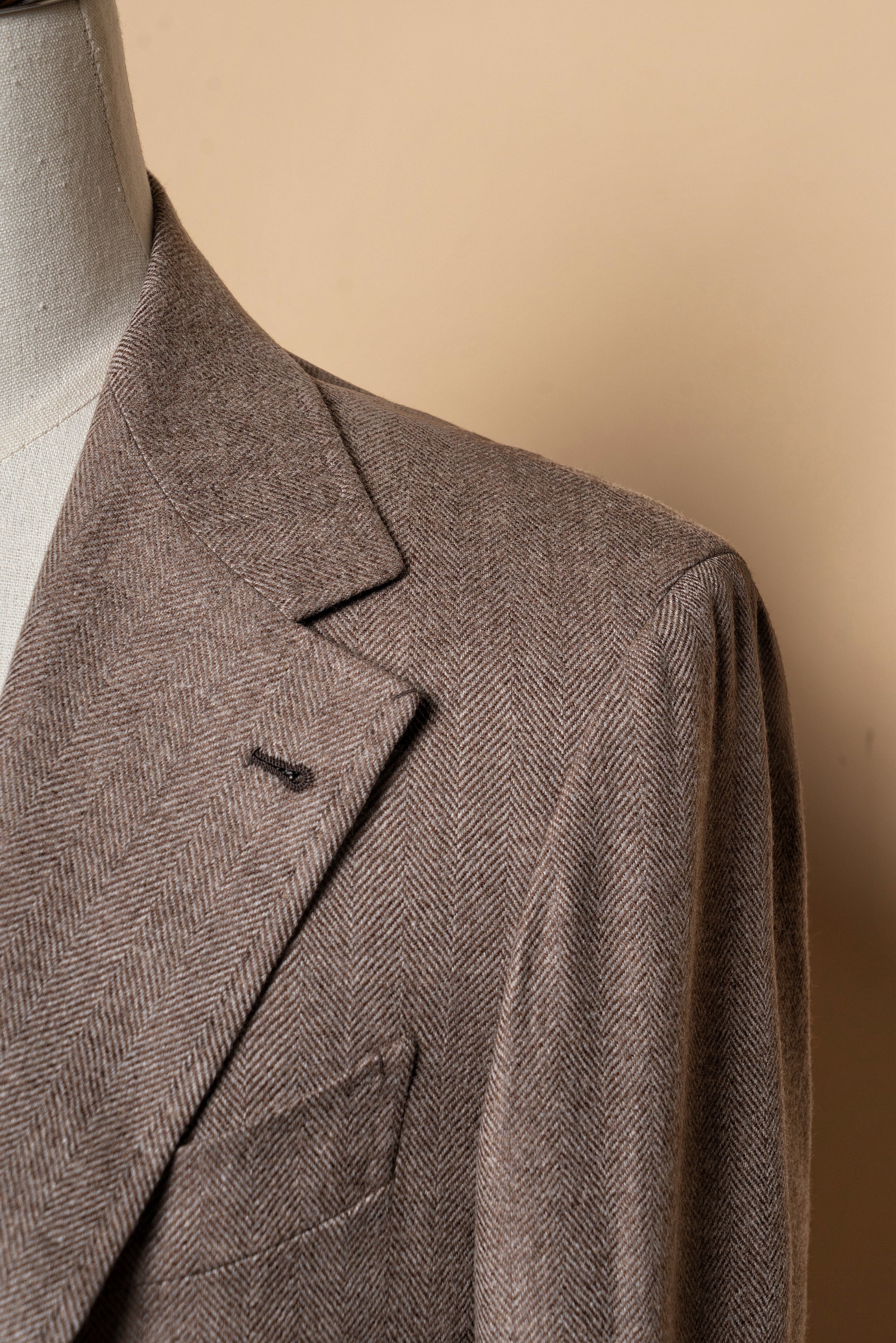MTO Taupe Herringbone Wool Cashmere Jacket