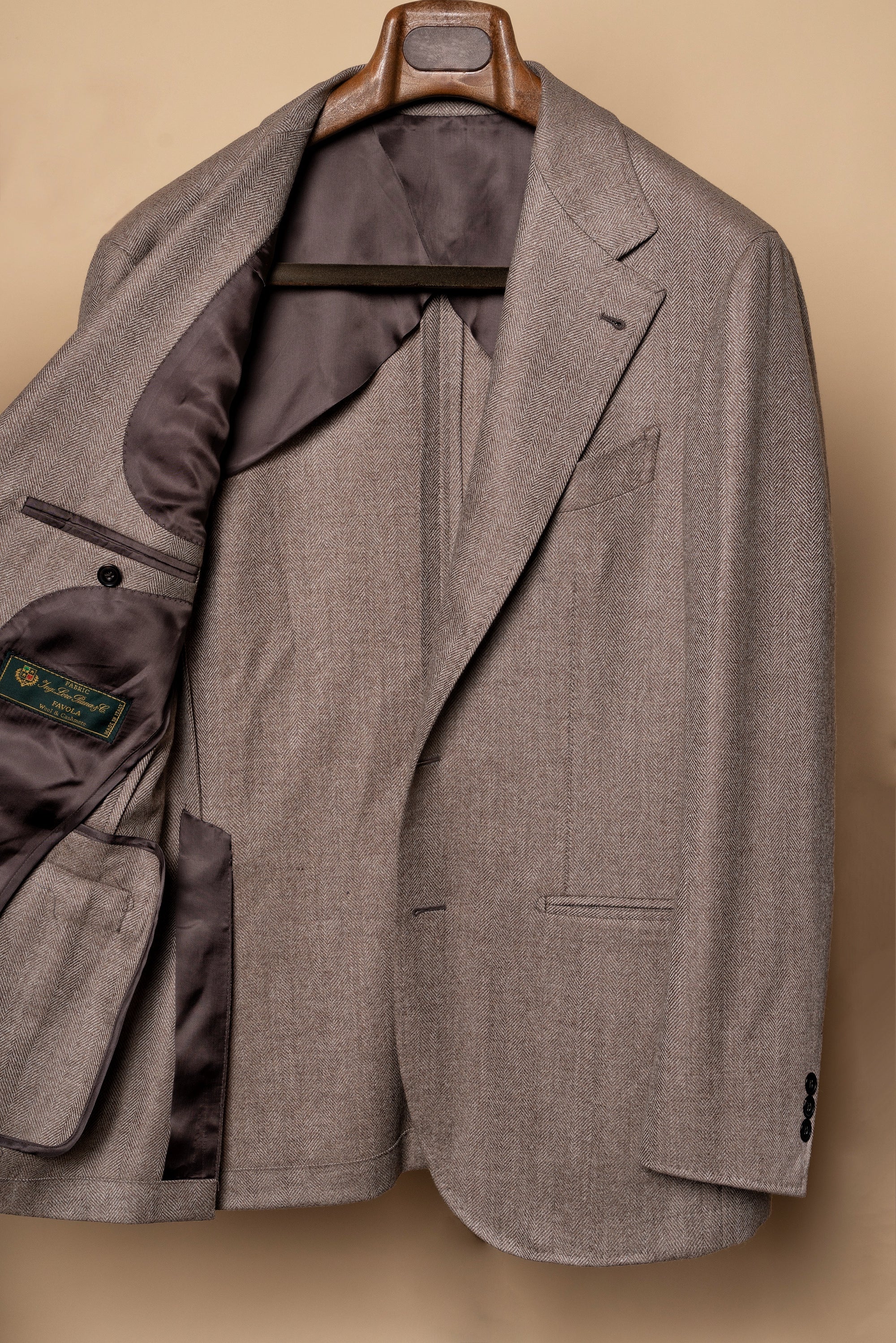 MTO Taupe Herringbone Wool Cashmere Jacket