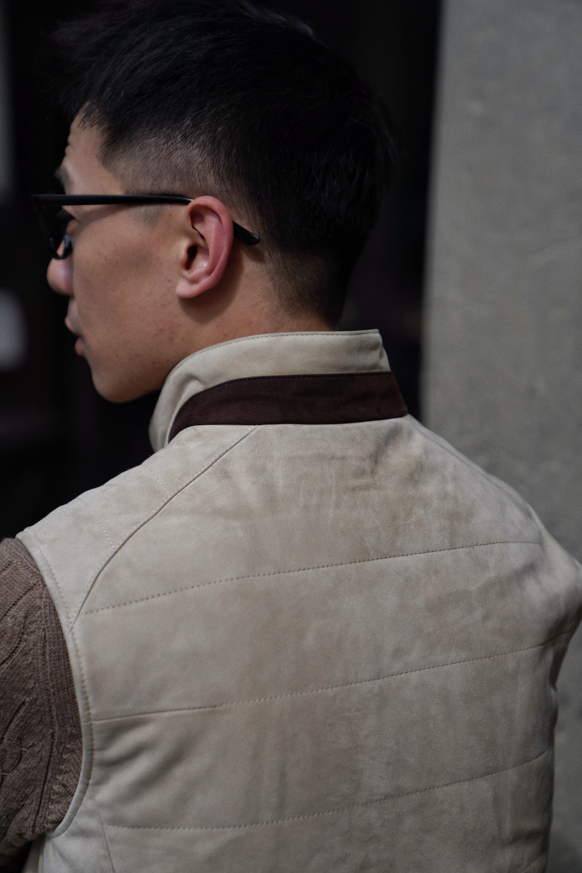 [Preorder] Beige Camel Sheepskin Suede Gilet